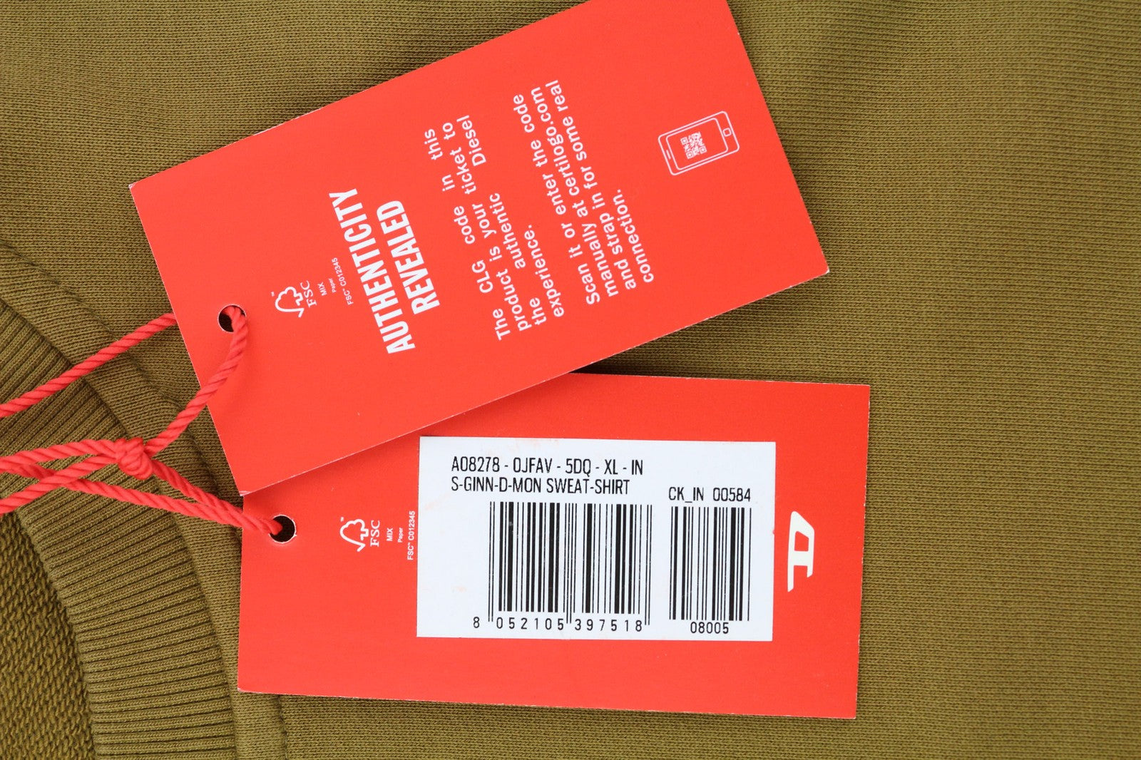 DIESEL S-Ginn-D-Mon Mens Sweatshirt XL Mid Brown Pullover Crew Collar RRP€175