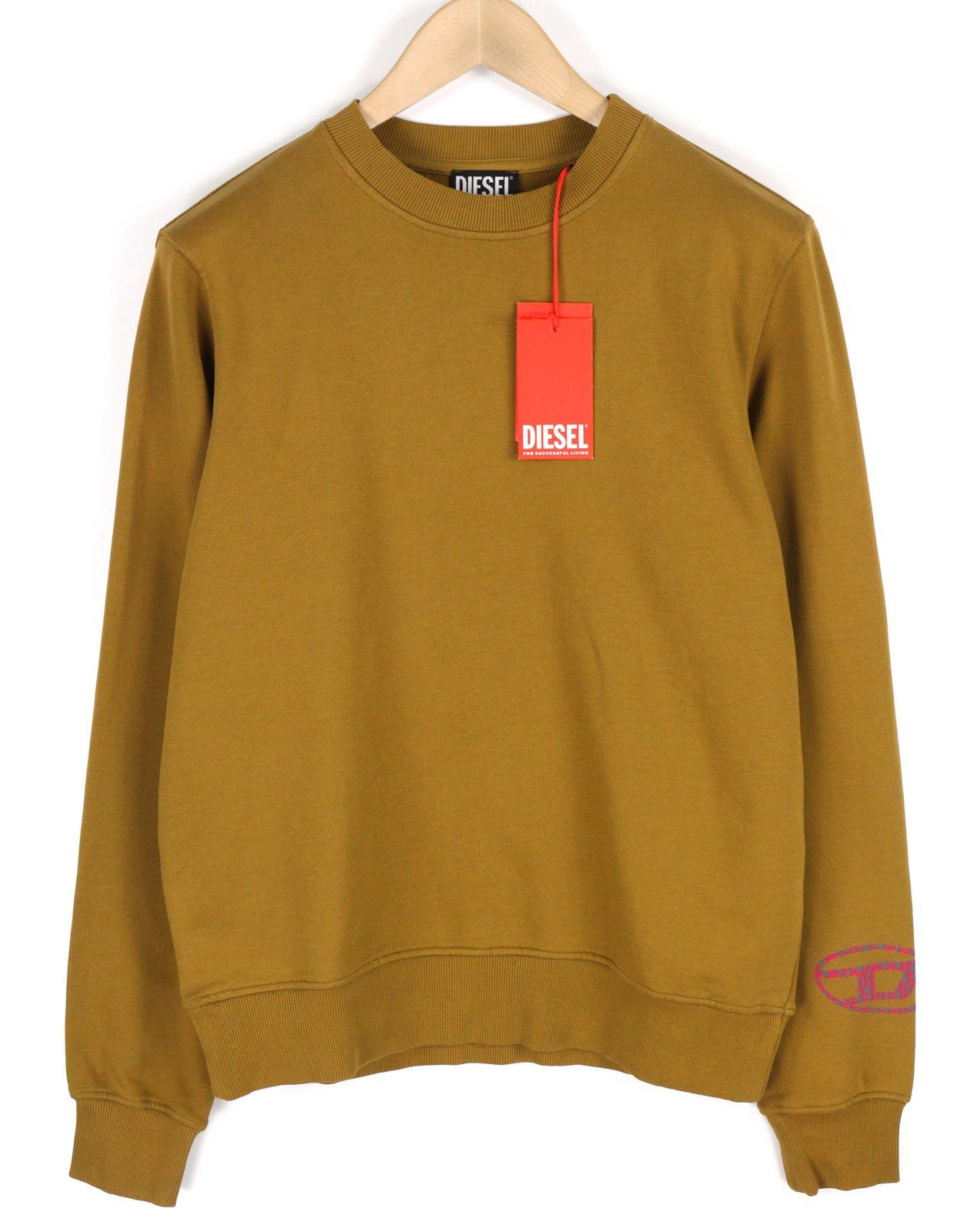 DIESEL S-Ginn-D-Mon Mens Sweatshirt S Mid Brown Pullover Crew Collar  RRP€175