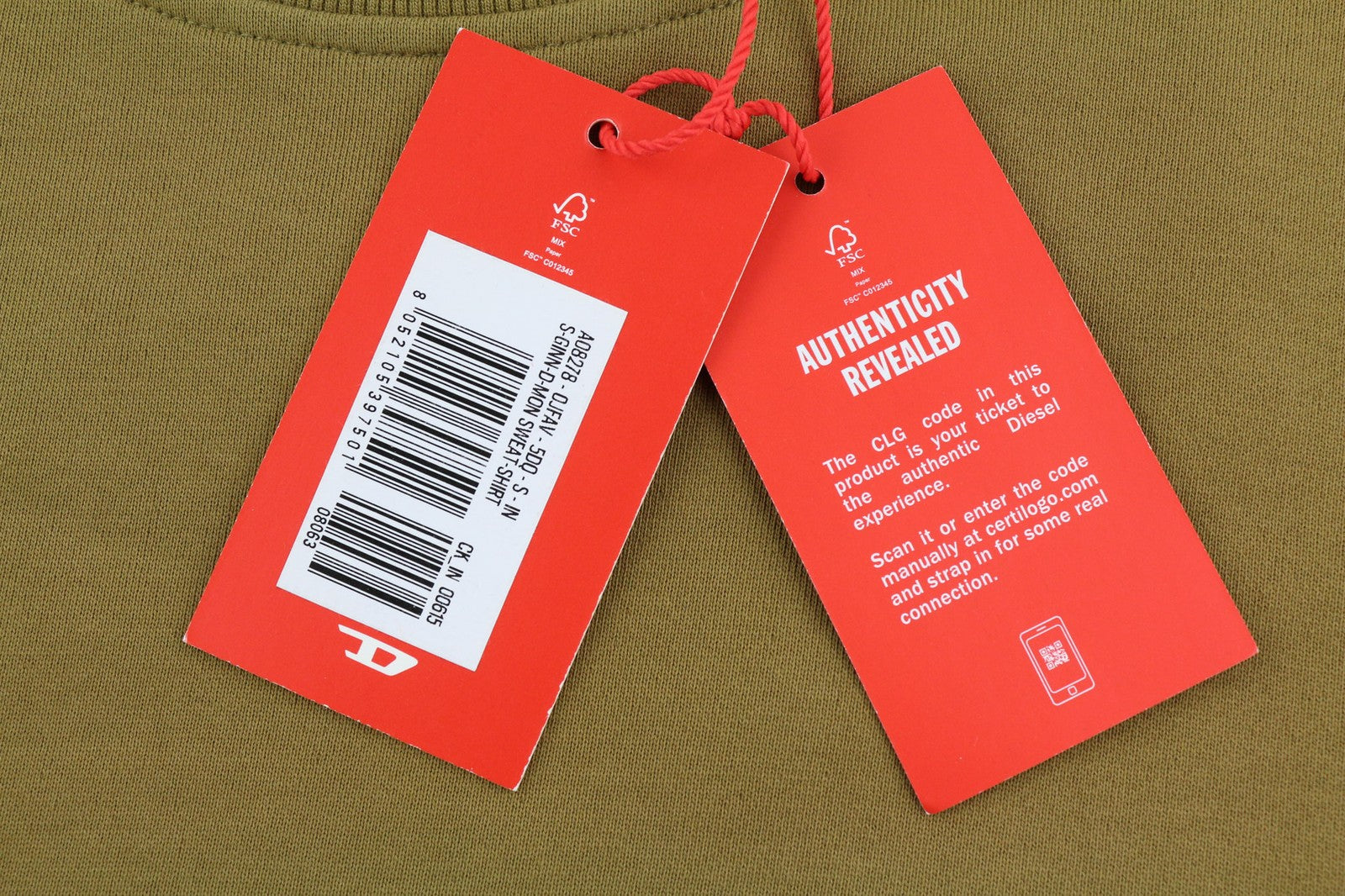 DIESEL S-Ginn-D-Mon Mens Sweatshirt S Mid Brown Pullover Crew Collar  RRP€175