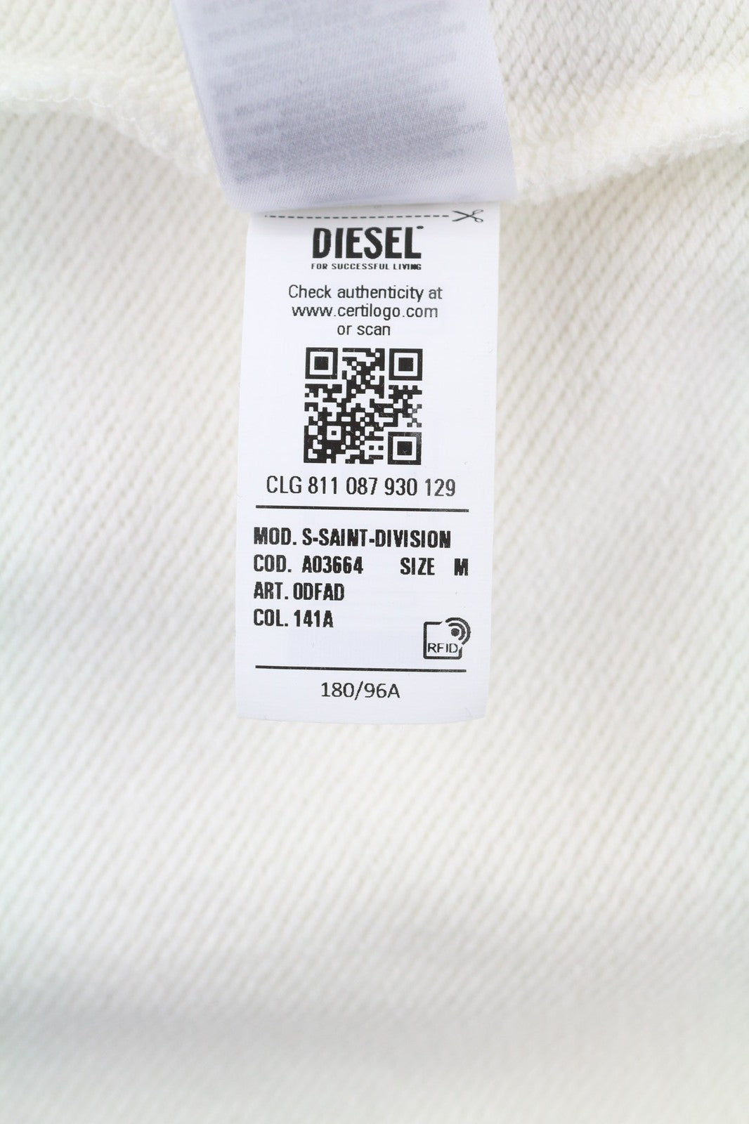 DIESEL S-Saint-Division Mens Sweatshirt M White Pullover Half Zip Neck RRP€225