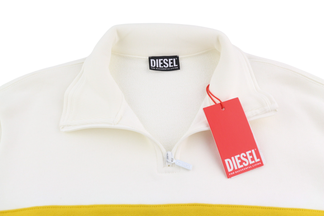 DIESEL S-Saint-Division Mens Sweatshirt M White Pullover Half Zip Neck RRP€225