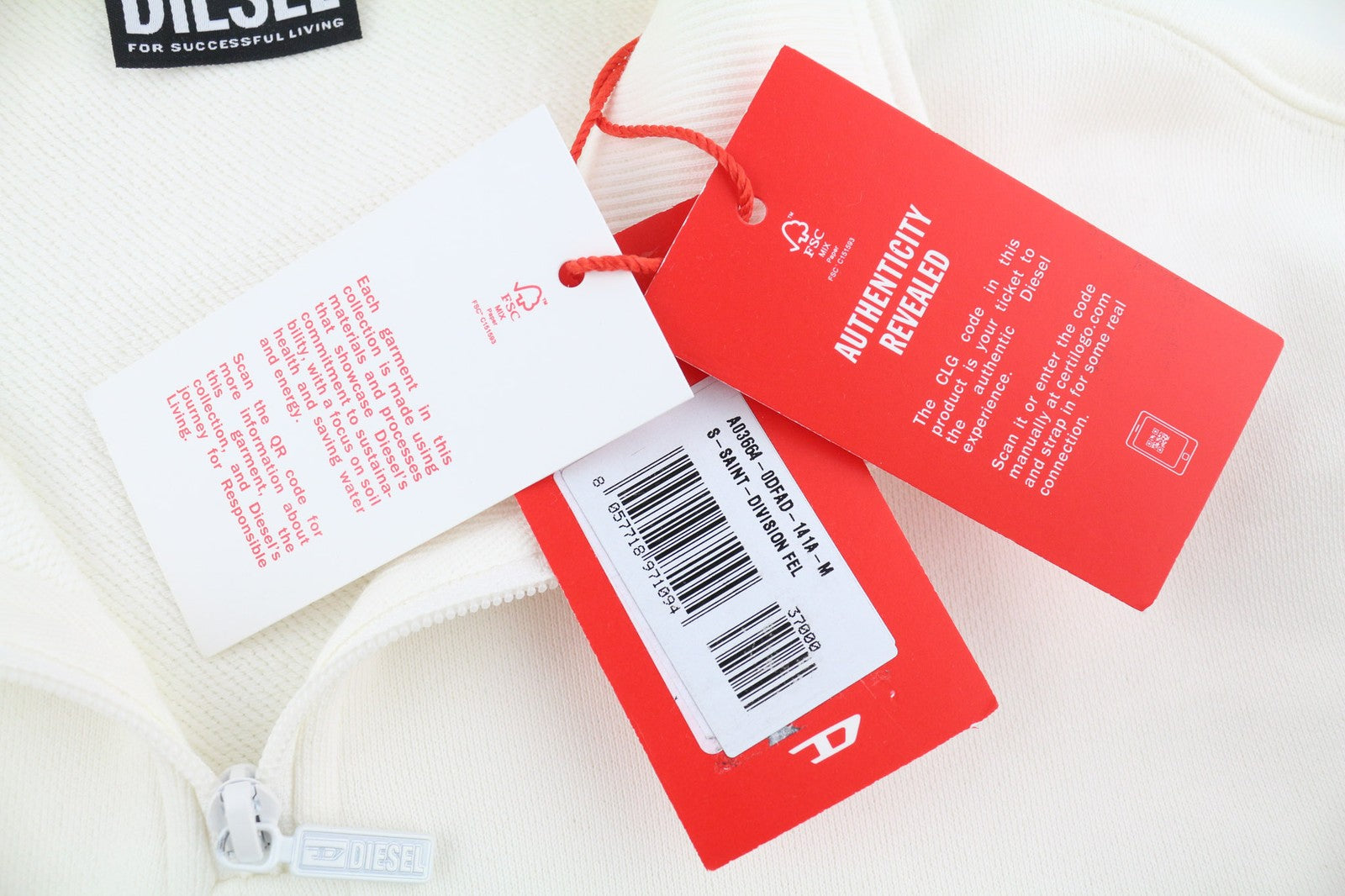 DIESEL S-Saint-Division Mens Sweatshirt M White Pullover Half Zip Neck RRP€225