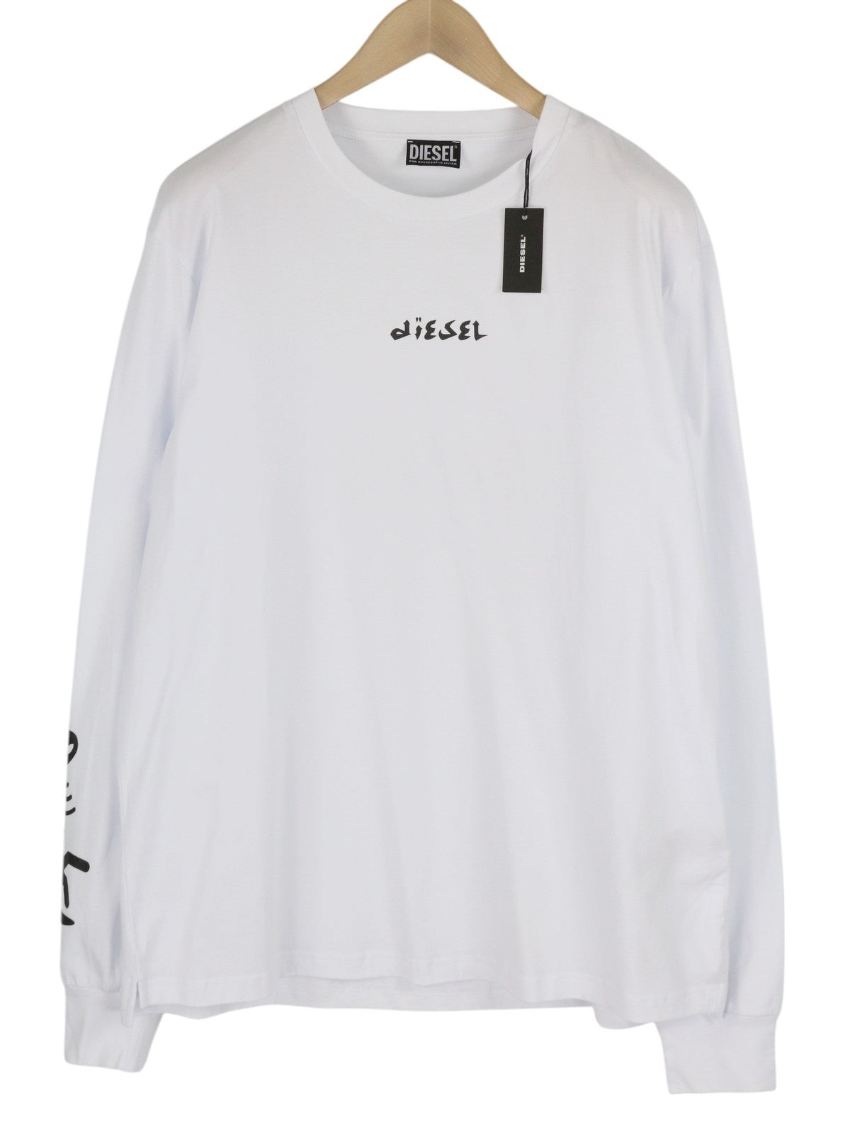 DIESEL T-Just-LS-Slits-B53 Mens T-Shirt XL White Pullover Crew Collar