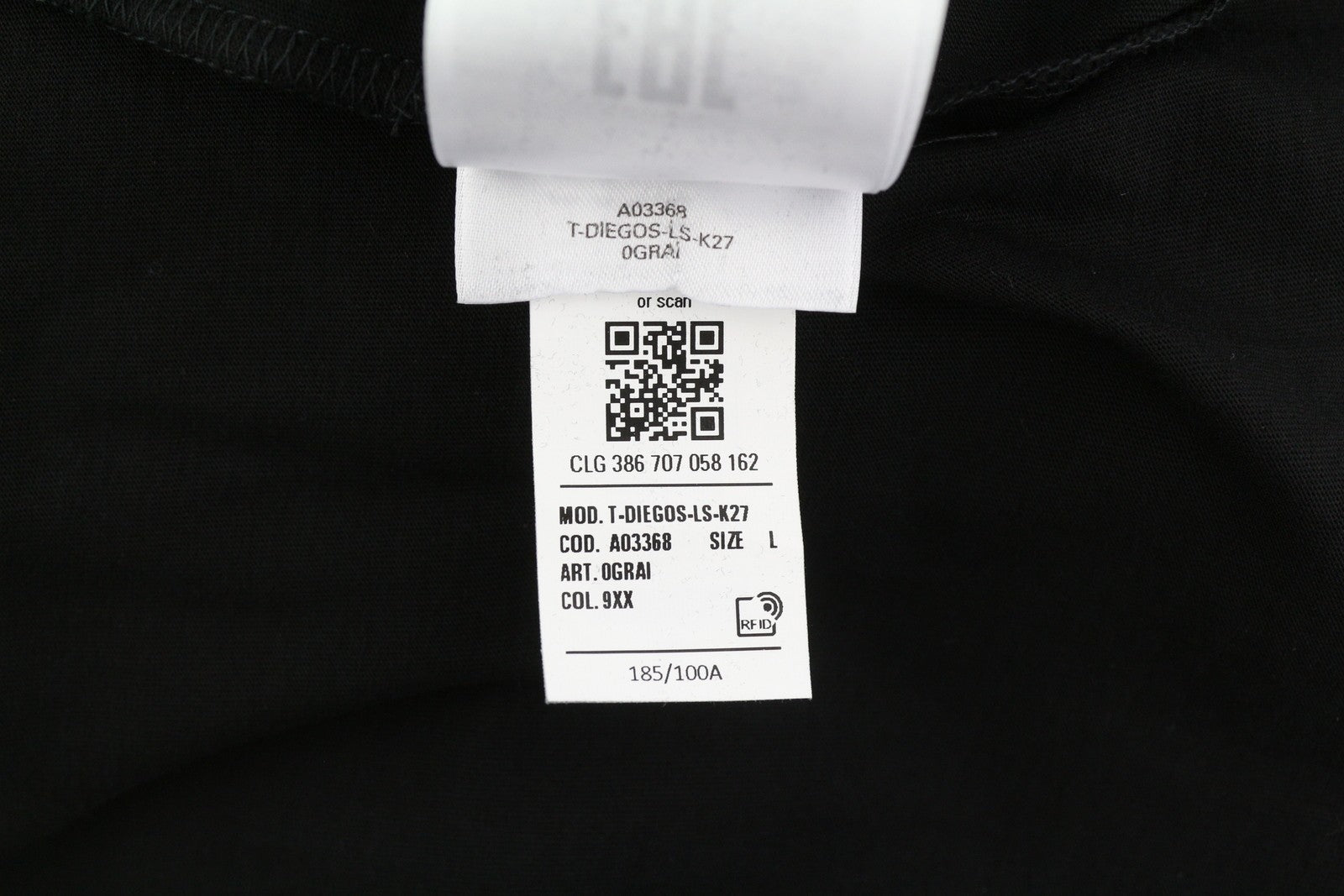 DIESEL T-Diegos-LS-K27 Mens T-Shirt L Black Pullover Crew Collar