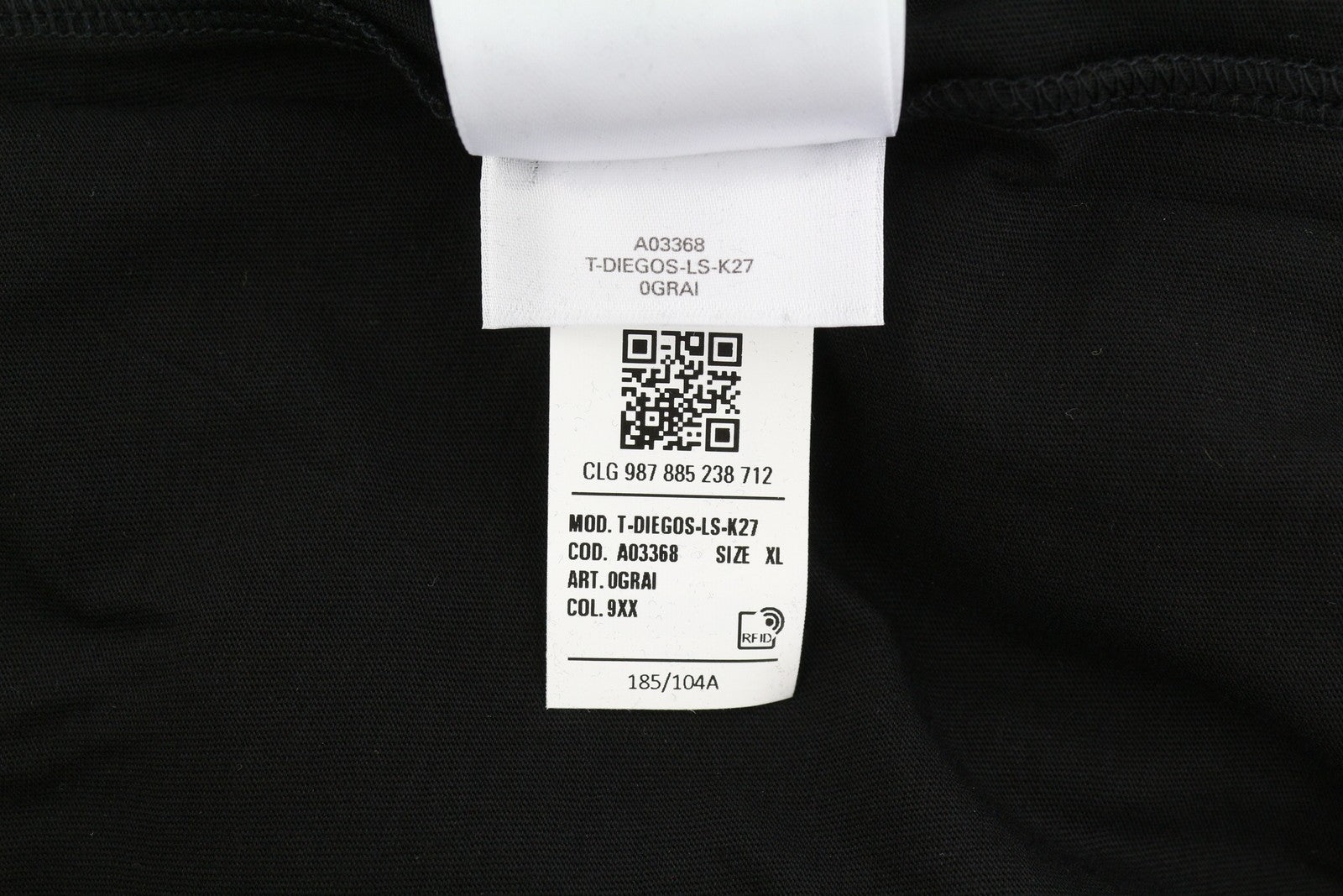 DIESEL T-Diegos-LS-K27 Men T-Shirt XL Black Pullover Crew Collar Long Sleeve