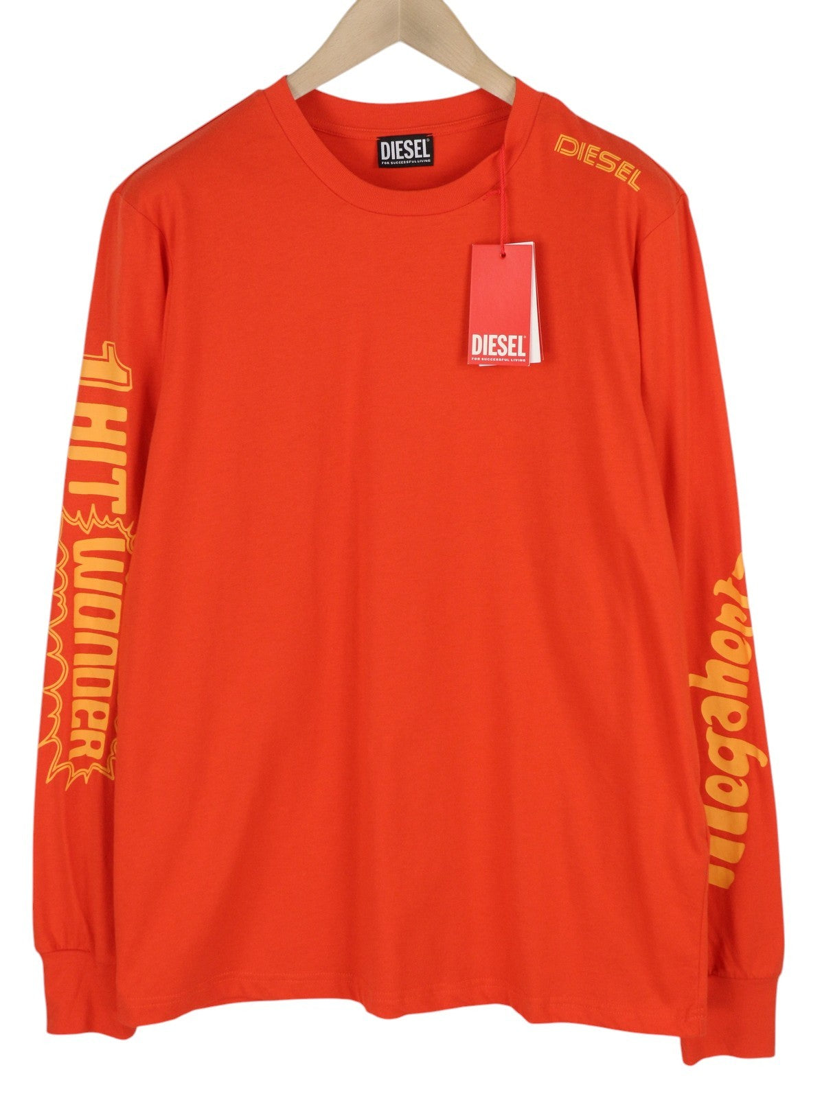 DIESEL T-Just-LS-E6 Men T-Shirt L Orange Pullover Long Sleeve Crew Collar