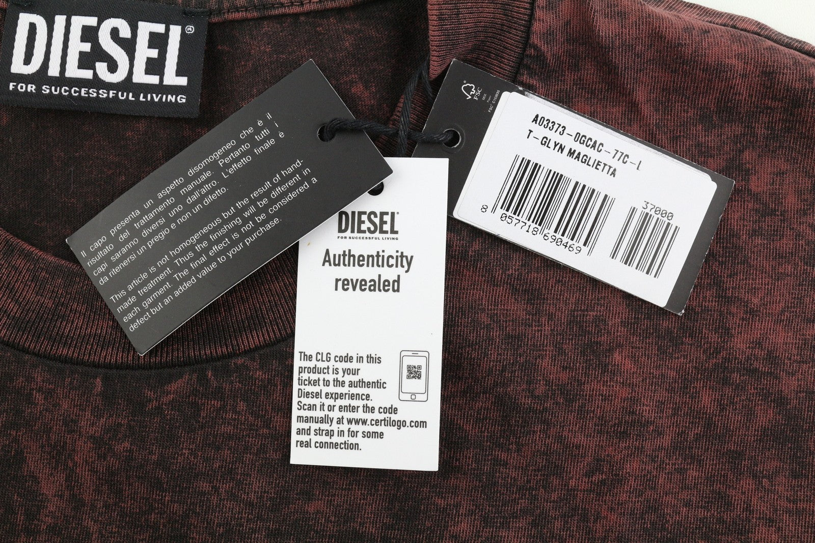 DIESEL T-Glyn Mens T-Shirt L Long Sleeve Acid Wash Effect Crew Neck  RRP125