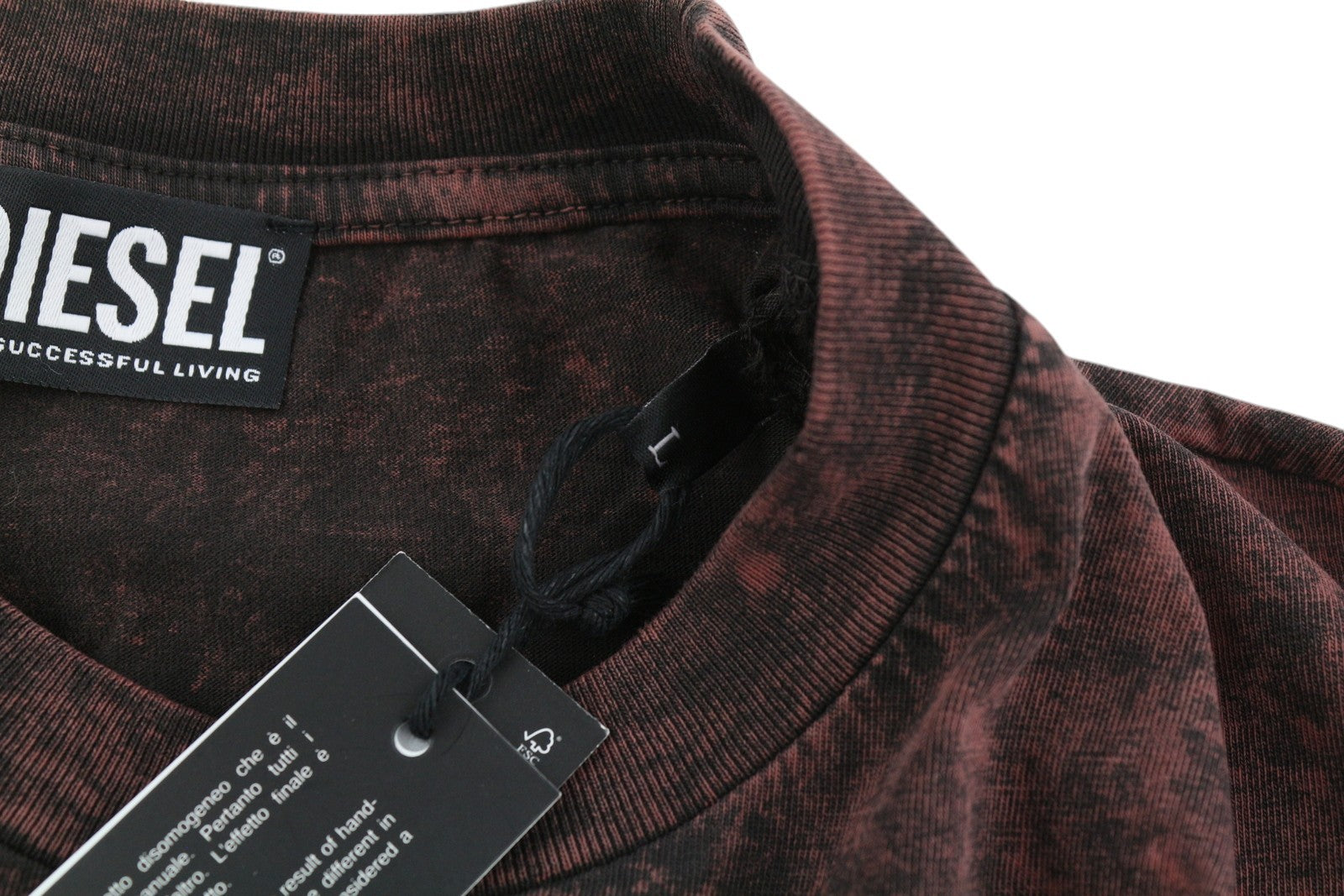 DIESEL T-Glyn Mens T-Shirt L Long Sleeve Acid Wash Effect Crew Neck  RRP125