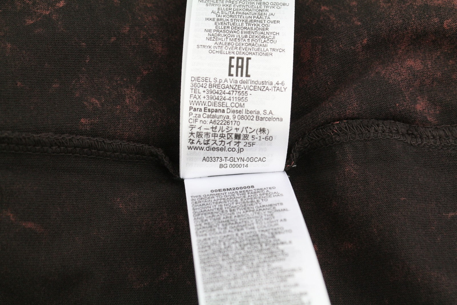 DIESEL T-Glyn Mens T-Shirt 2XL Long Sleeve Acid Wash Effect Crew Neck  RRP€12