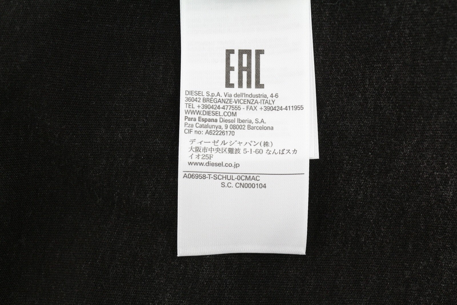 DIESEL T-Schul Mens T-Shirt L Black Washed Effect Crew Tricot Long Sleeve