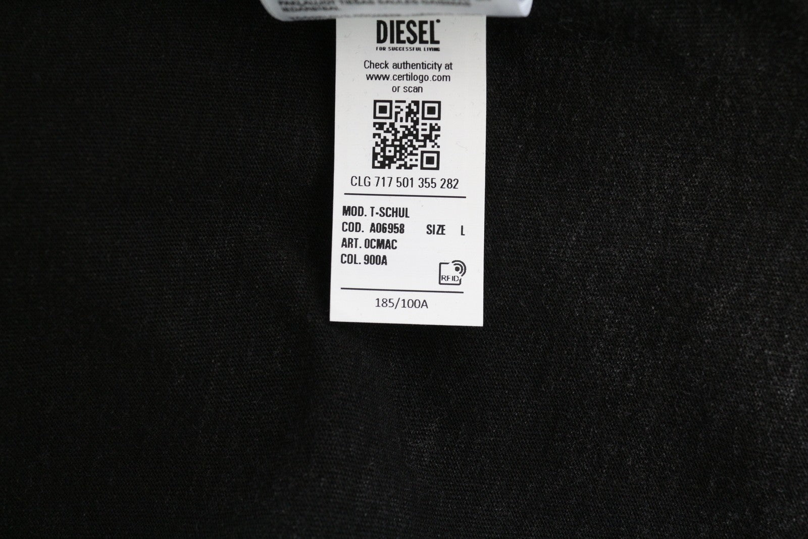 DIESEL T-Schul Mens T-Shirt L Black Washed Effect Crew Tricot Long Sleeve