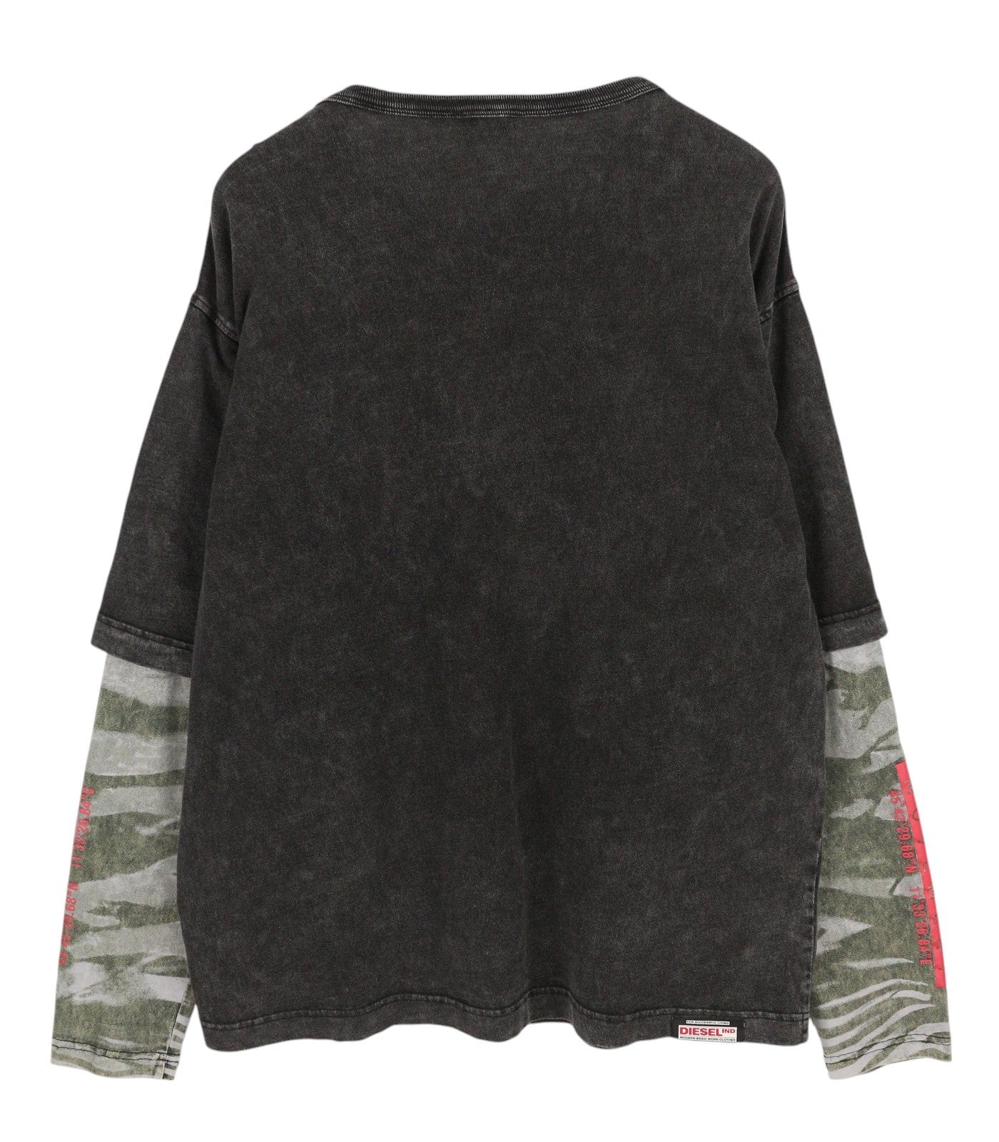 DIESEL T-Schul Mens T-Shirt L Black Washed Effect Crew Tricot Long Sleeve