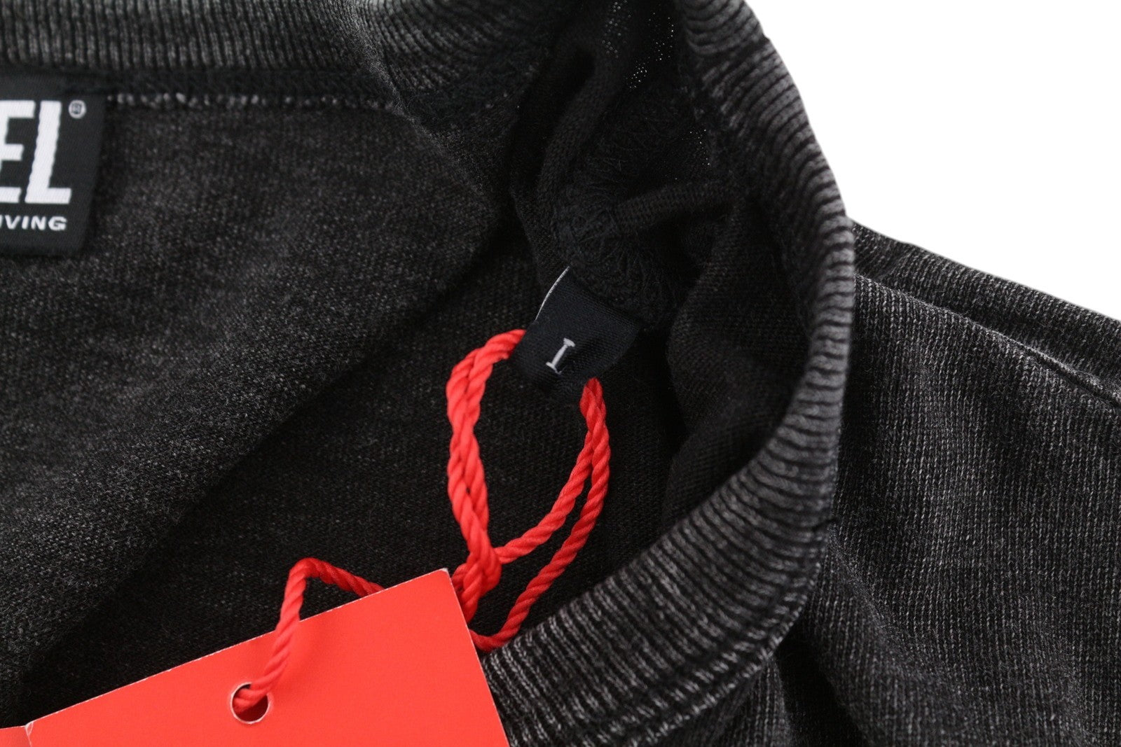 DIESEL T-Schul Mens T-Shirt L Black Washed Effect Crew Tricot Long Sleeve