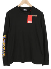 DIESEL T-Just-LS-E7 Mens T-Shirt M Black Long Sleeve Crew Neck  Print Tricot