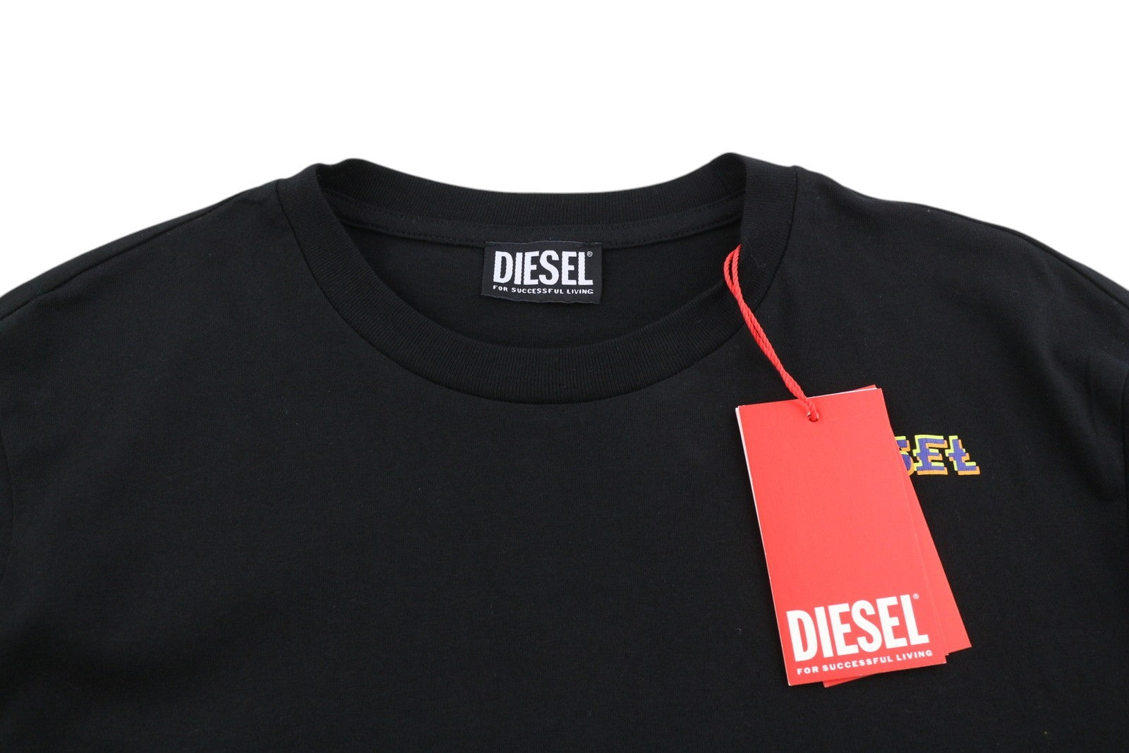DIESEL T-Just-LS-E7 Mens T-Shirt M Black Long Sleeve Crew Neck  Print Tricot