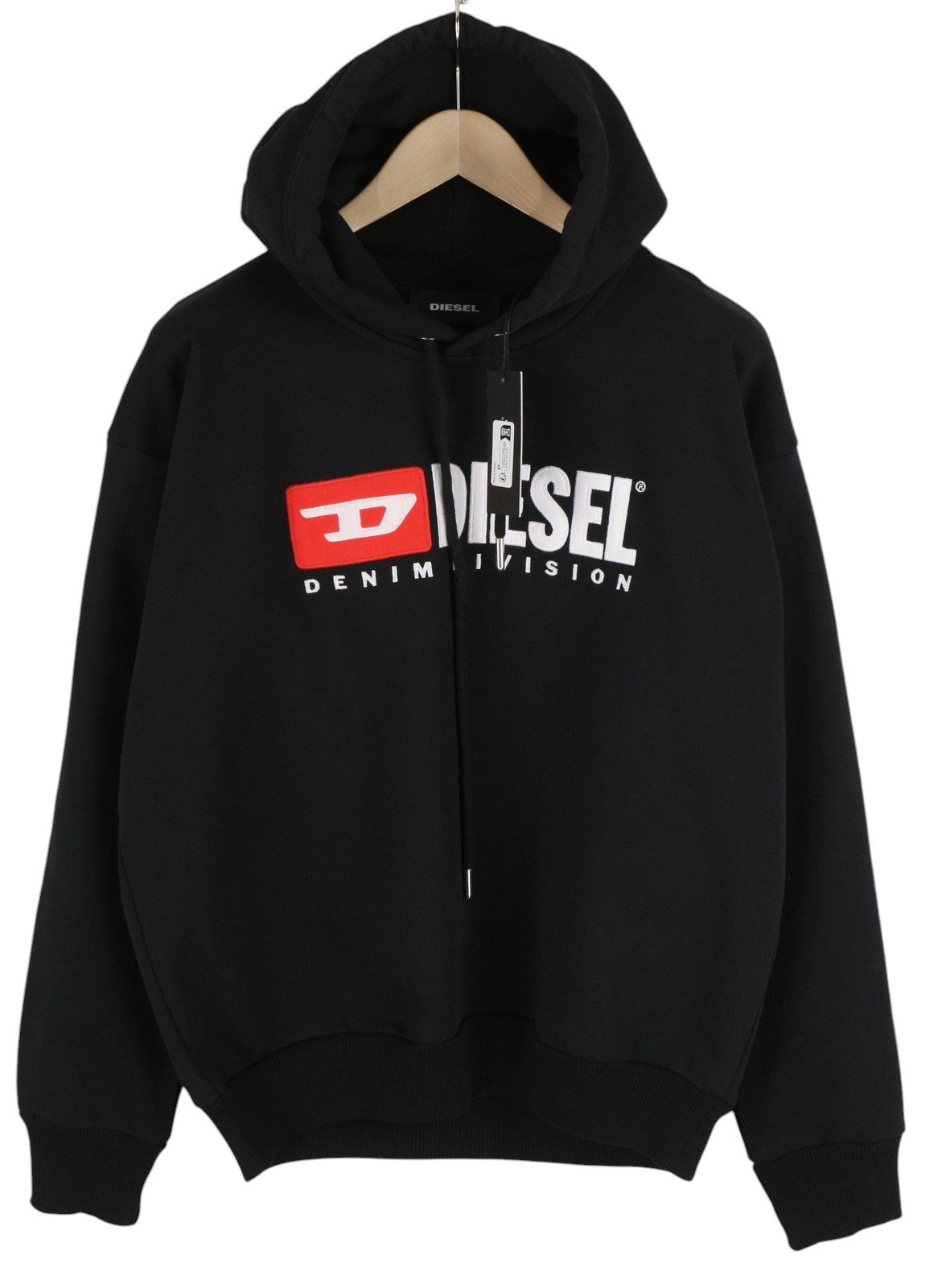 DIESEL S-Division Mens Hoodie S Dark Black Hooded Pullover Front  RRP€140