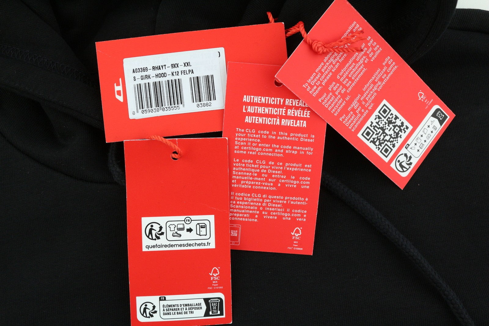 DIESEL S-Girk-Hood-K12 Mens Hoodie 2XL Black Pullover Kangaroo Pocket RRP€130