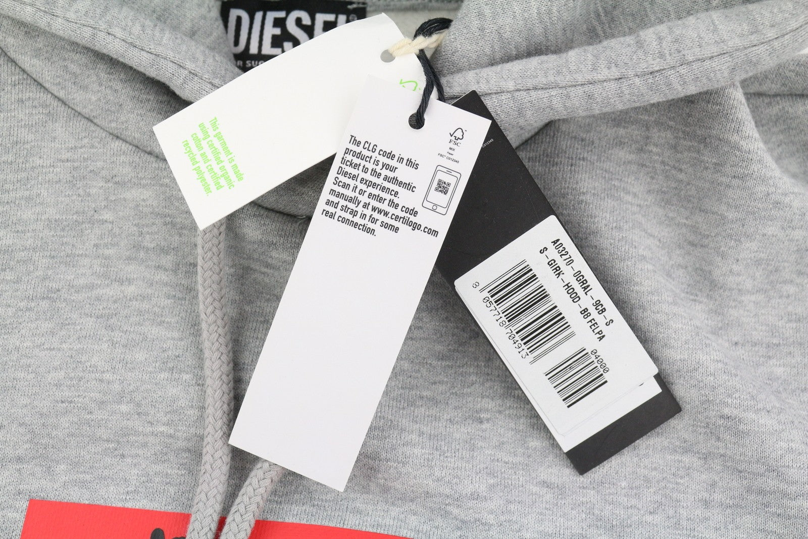 DIESEL S-Girk-Hood-B8 Mens Hoodie S Grey Melange Kangaroo Pocket Hooded RRP130