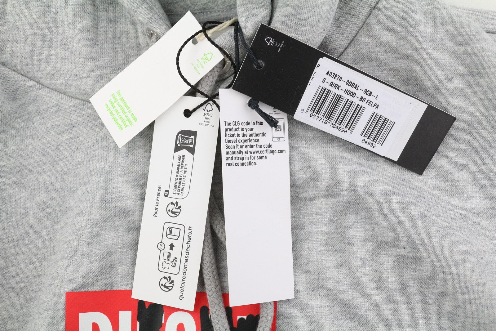 DIESEL S-Girk-Hood-B8 Mens Hoodie L Grey Melange Kangaroo Pocket Hooded RRP€130