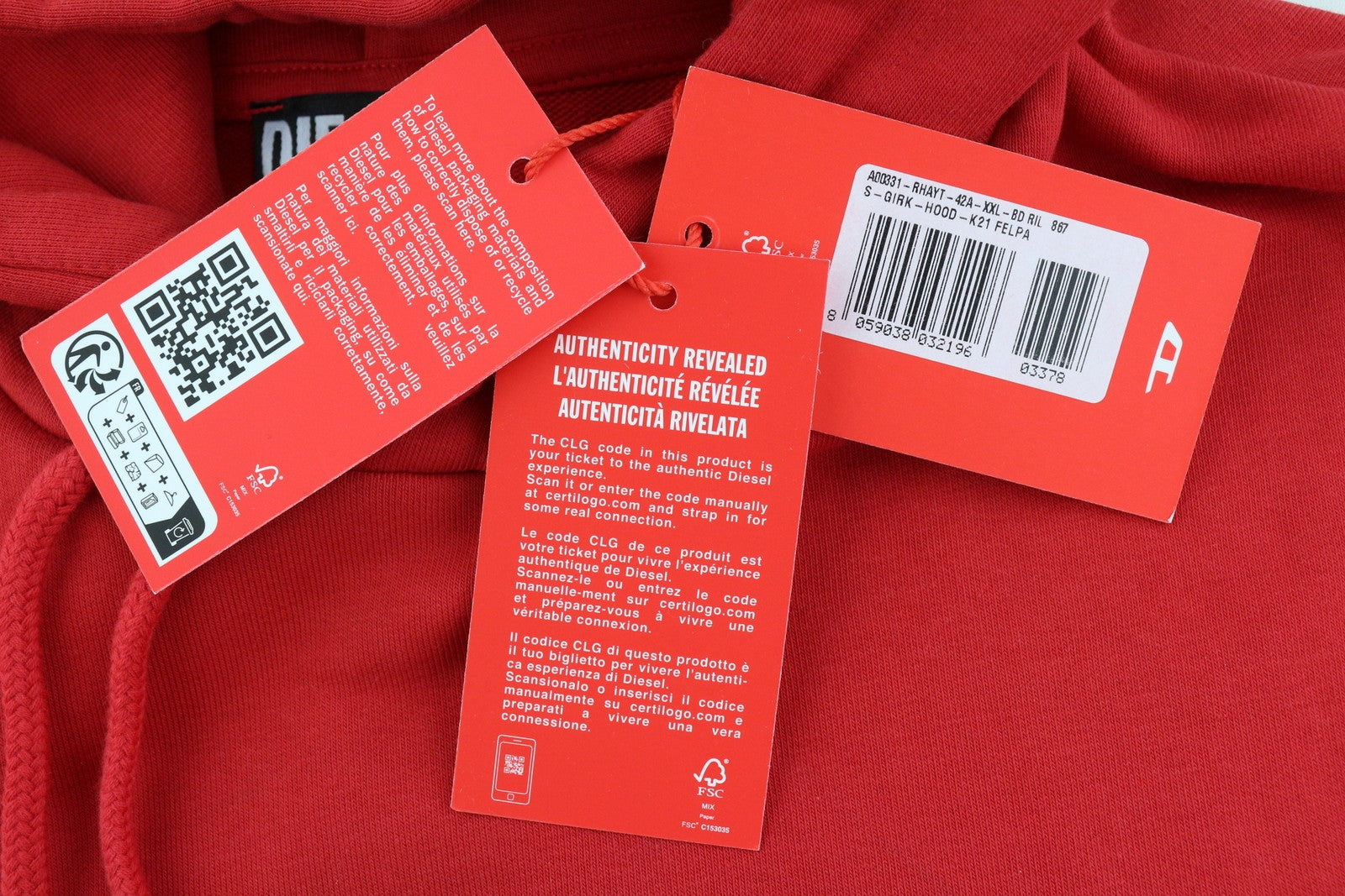 DIESEL S-Girk-Hood-K21 Mens Hoodie 2XL Red Kangaroo Pocket Hooded RRP€110