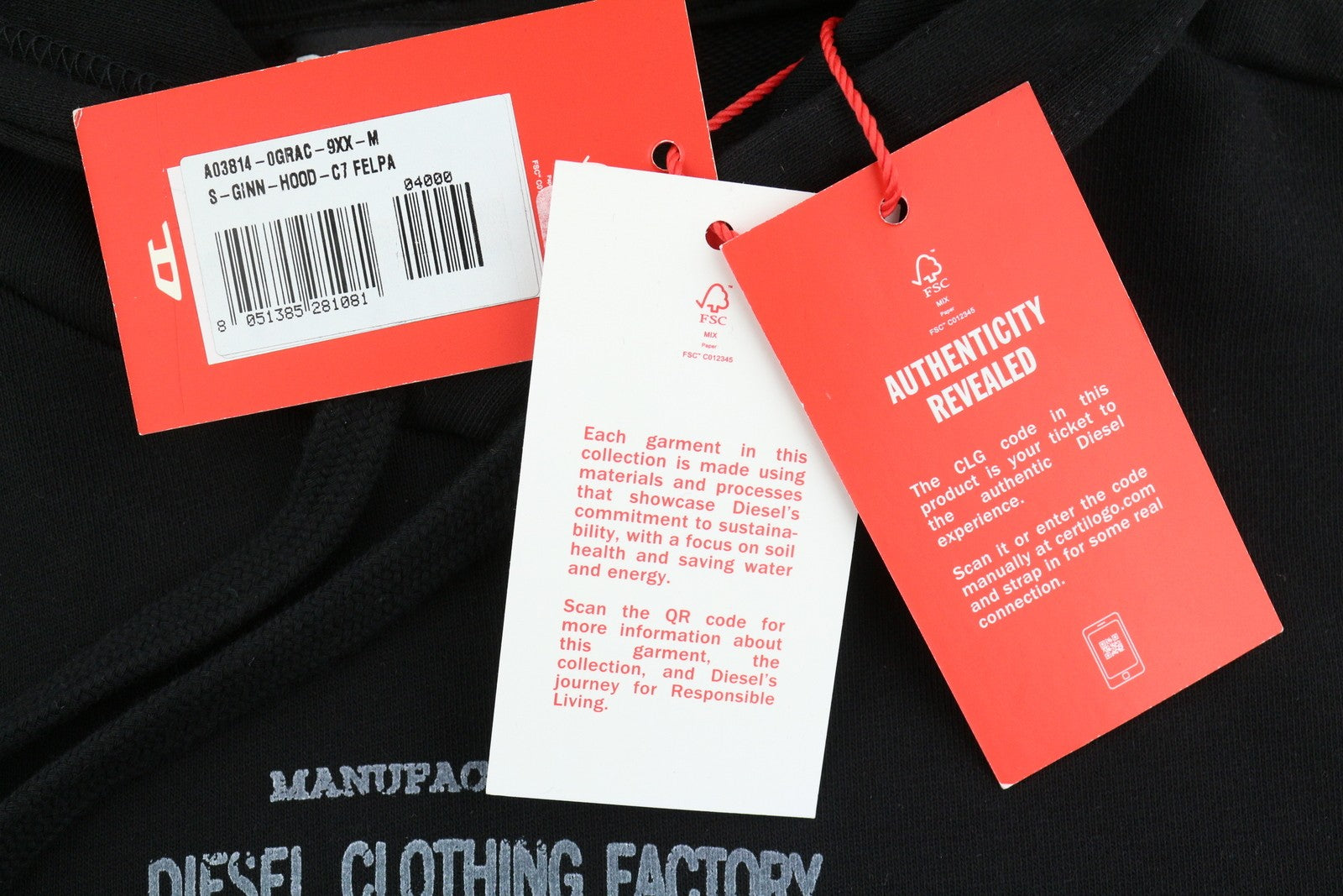 DIESEL S-Ginn-Hood-C7 Mens Hoodie M Black Kangaroo Pocket Hooded RRP€150