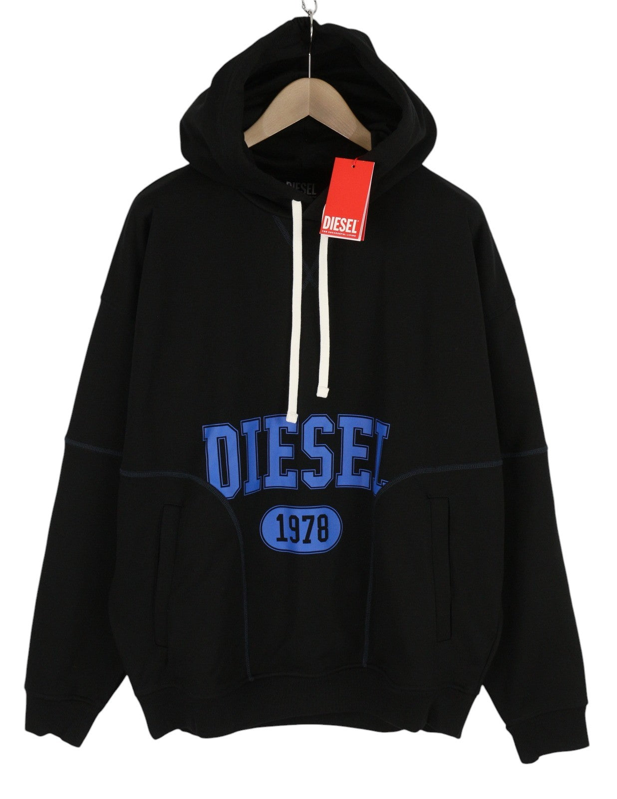 DIESEL S-Muster Mens Hoodie XL Black Pullover Hooded Oversized RRP€150