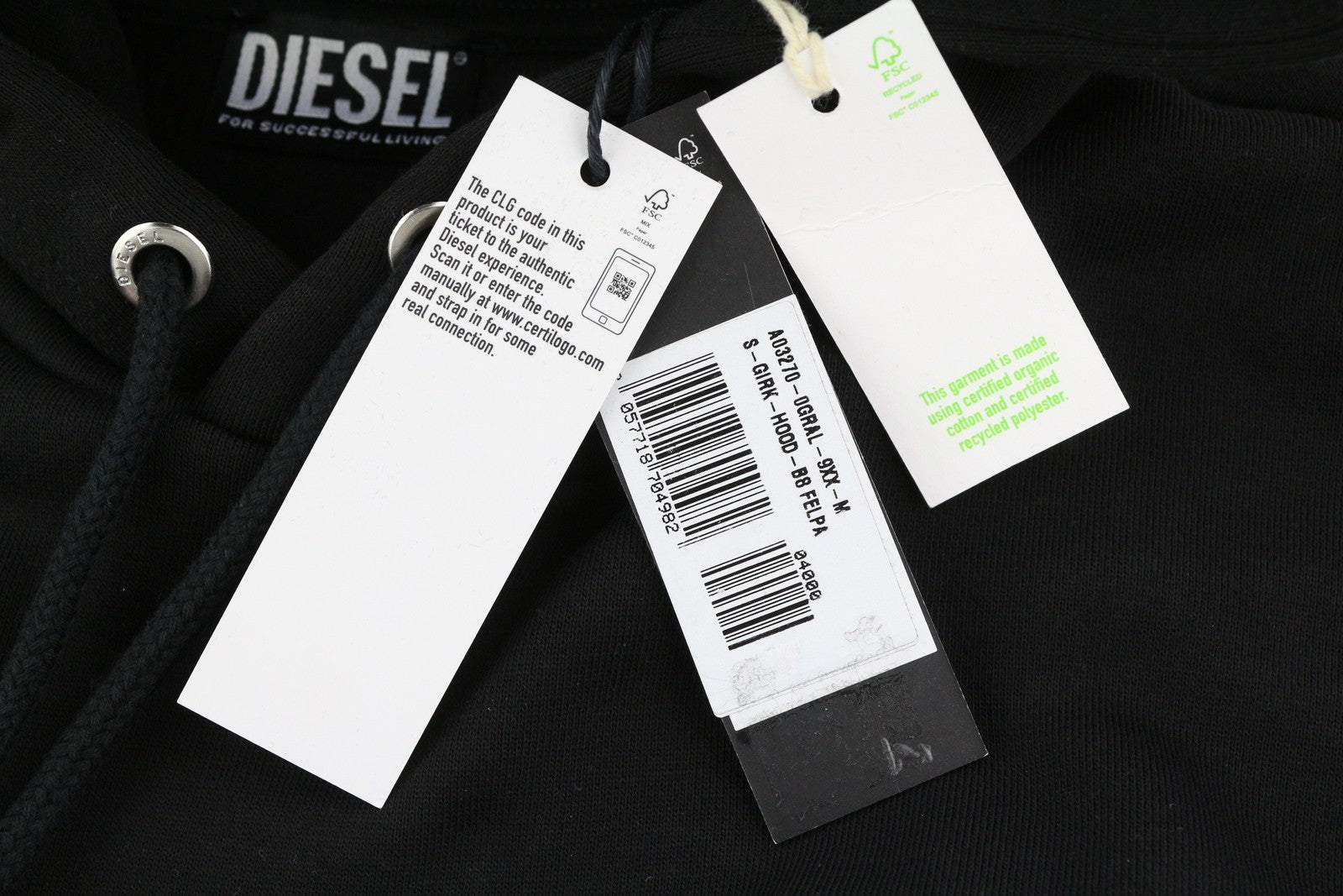 DIESEL S-Girk-Hood-B8 Mens Hoodie M Black Kangaroo Pocket Hooded RRP130