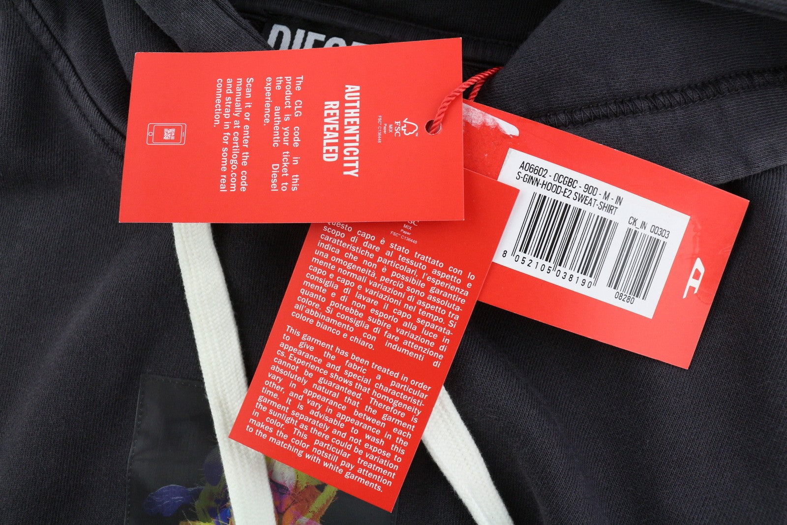 DIESEL S-Ginn-Hood-E2 Mens Hoodie M Washed Black Pullover Kangaroo RRP€195