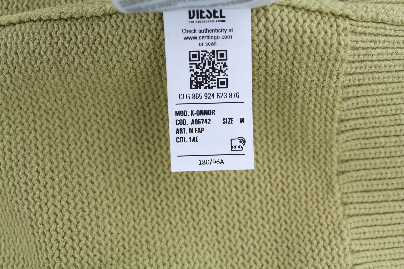 DIESEL K-Onnor Mens Hoodie M Beige Tight Knit Full Zip Long Sleeve RRP€395