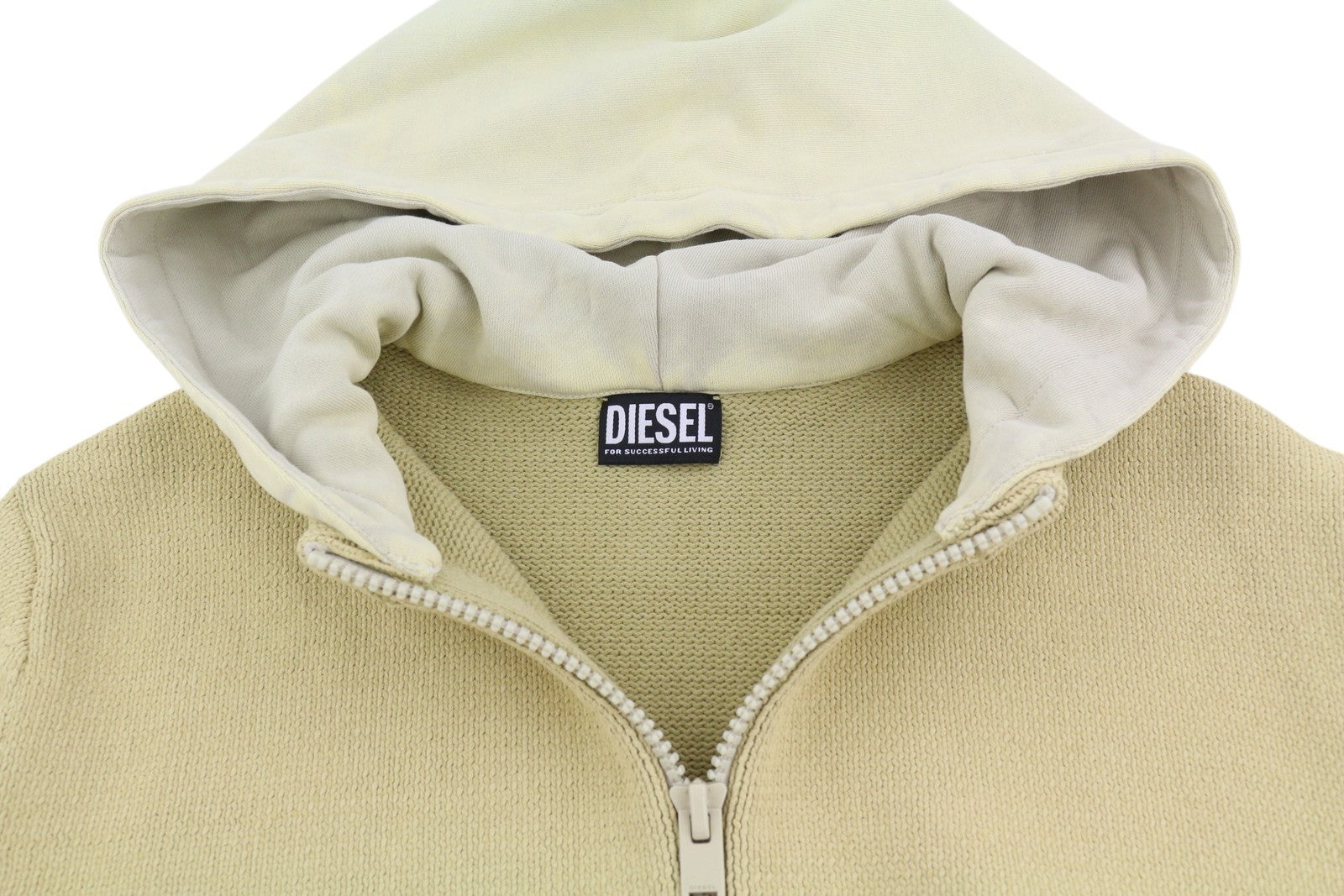 DIESEL K-Onnor Mens Hoodie M Beige Tight Knit Full Zip Long Sleeve RRP€395