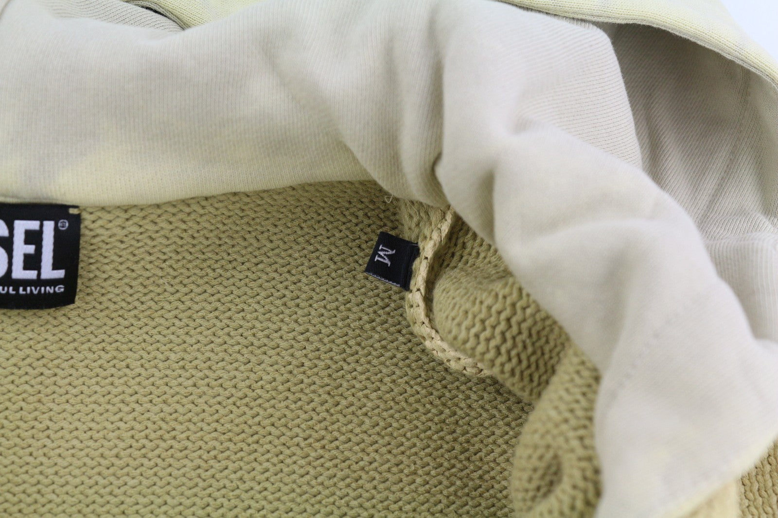 DIESEL K-Onnor Mens Hoodie M Beige Tight Knit Full Zip Long Sleeve RRP€395