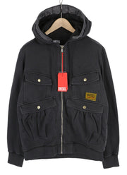 DIESEL J-Stol Mens Jacket L Washed Black Full Zip Patch RRP€275 Padded Bomber