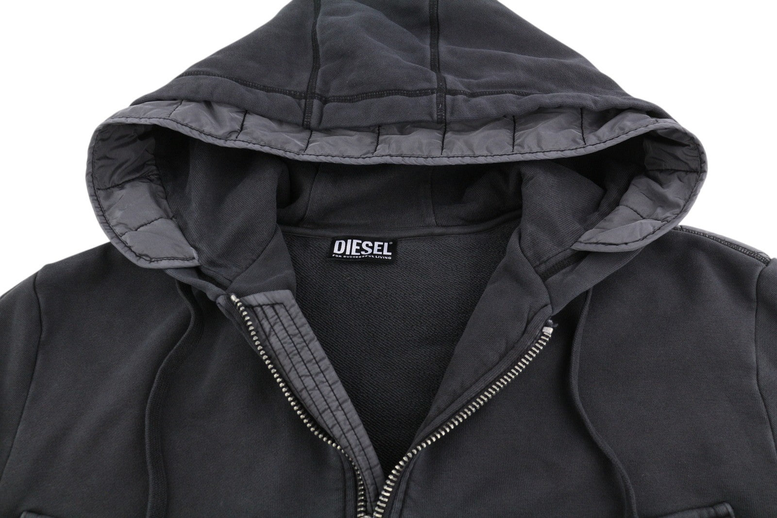 DIESEL J-Stol Mens Jacket L Washed Black Full Zip Patch RRP€275 Padded Bomber