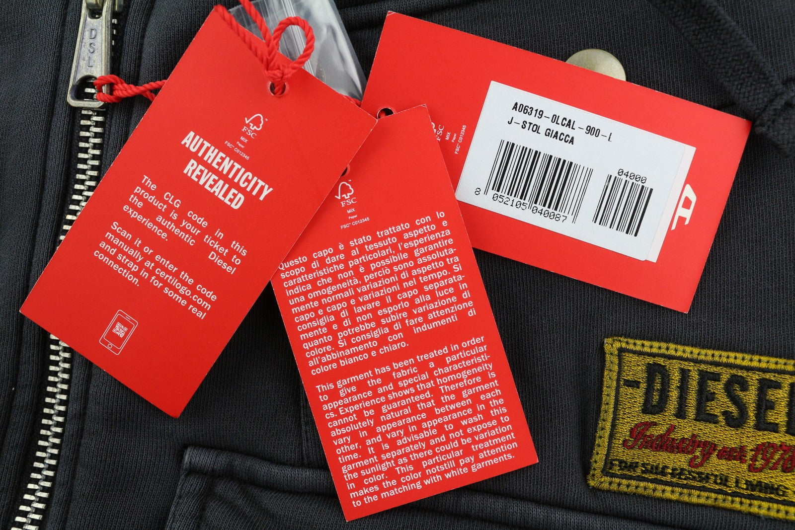 DIESEL J-Stol Mens Jacket L Washed Black Full Zip Patch RRP€275 Padded Bomber