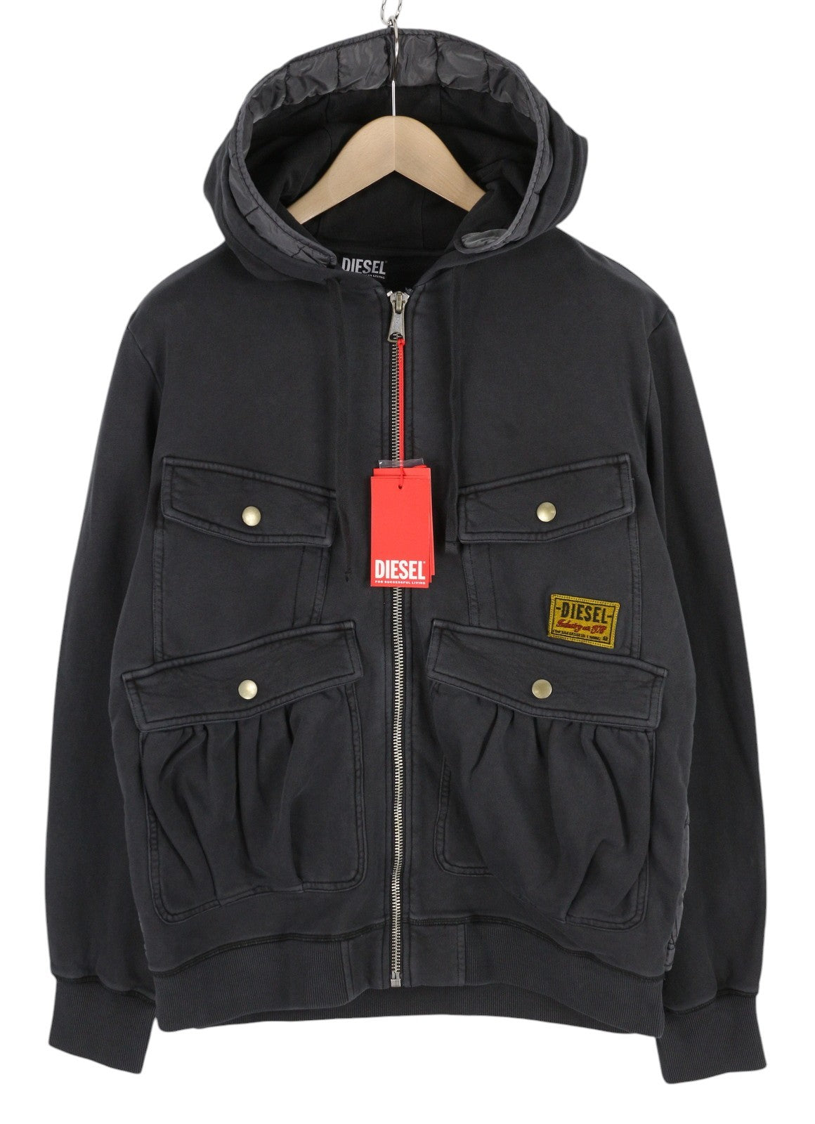 DIESEL J-Stol Mens Jacket 2XL Washed Black Full Zip Patch Pockets RRP€275