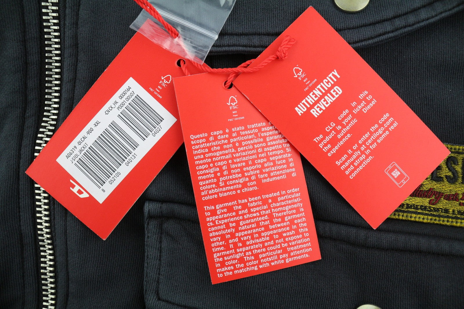 DIESEL J-Stol Mens Jacket 2XL Washed Black Full Zip Patch Pockets RRP€275