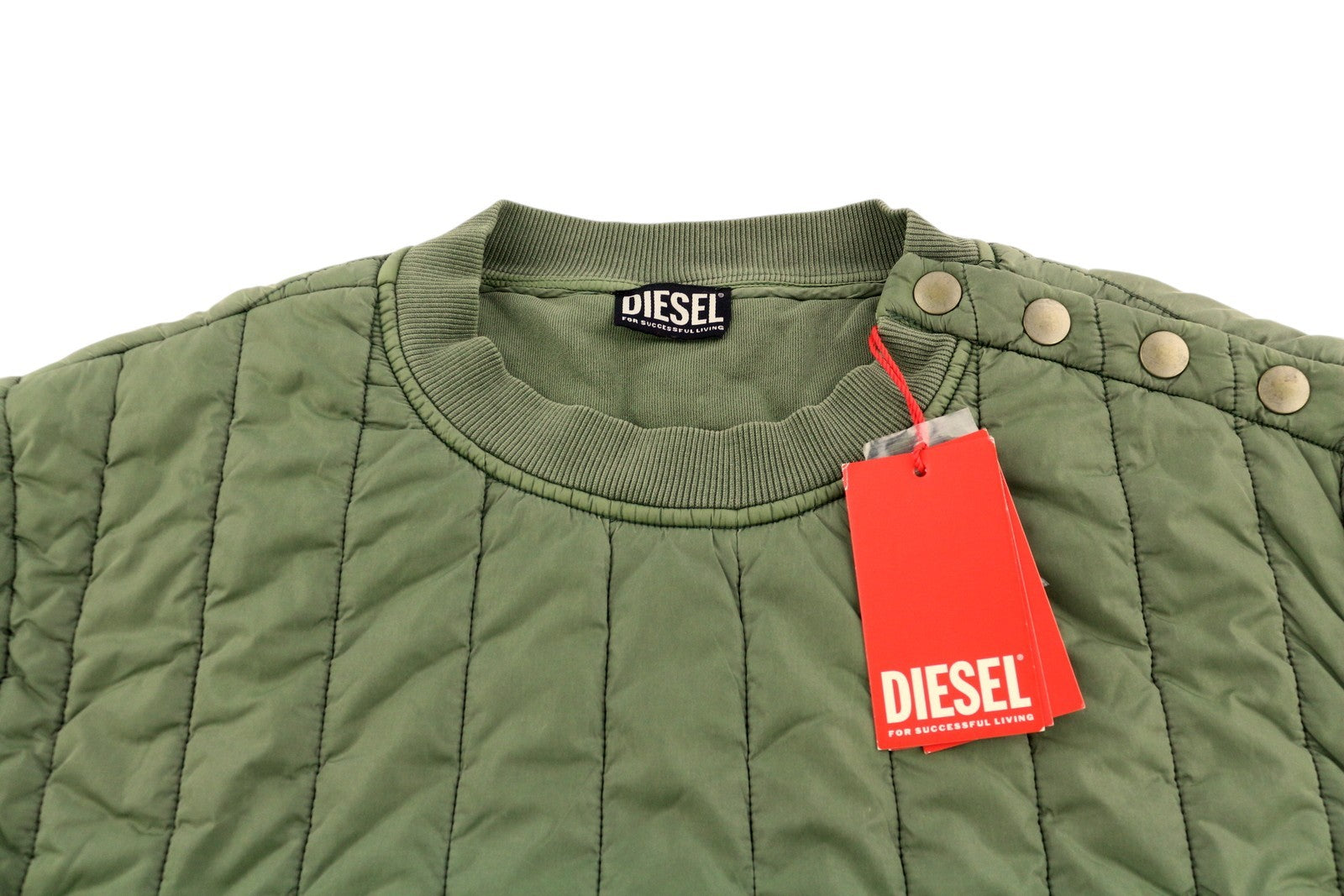 DIESEL S-Holty Mens  L Khaki Pullover Crew Neck Padded Quilted RRP€225