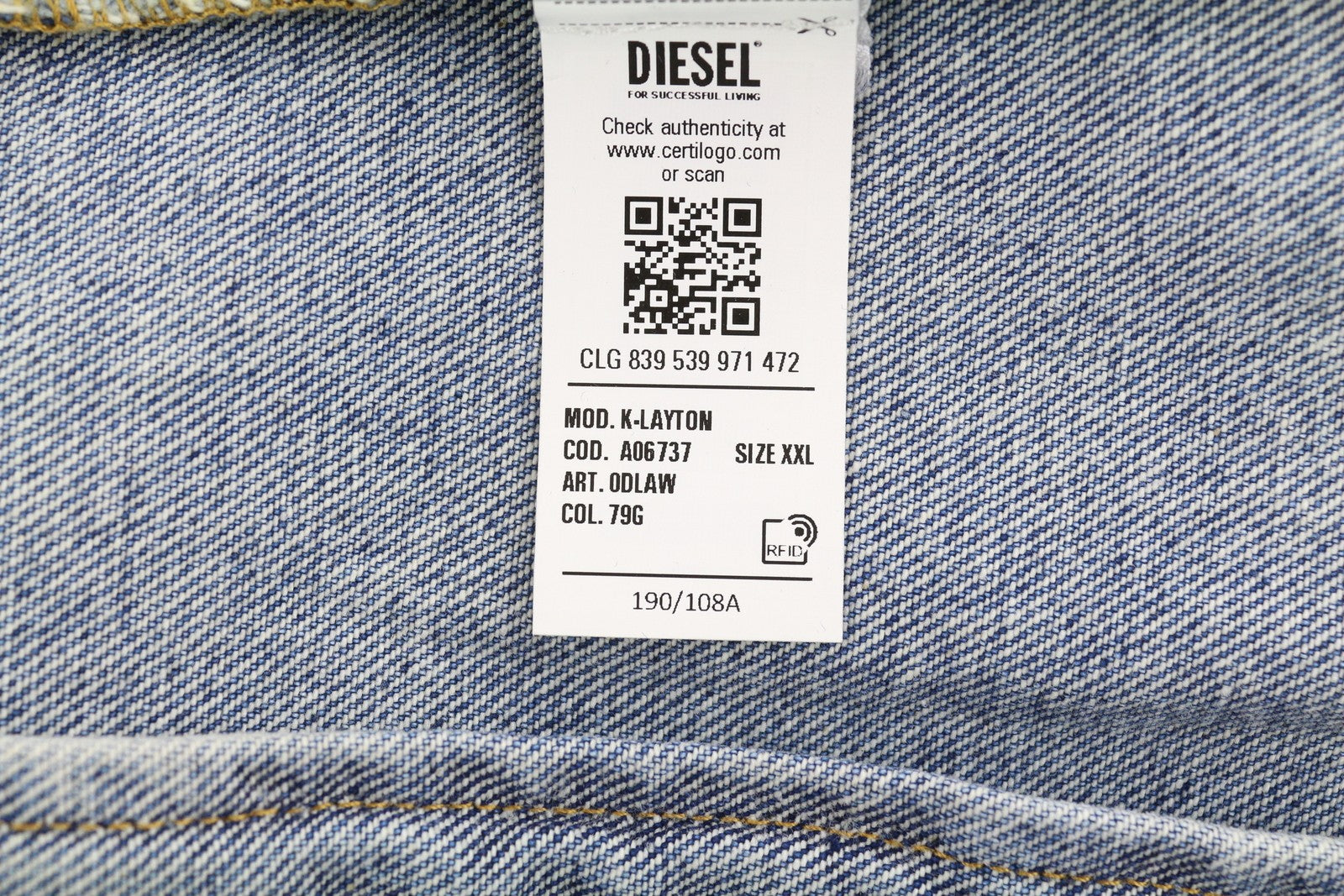 DIESEL K-Layton Mens Jacket 2XL  Trucker Coated Buttoned Neck RRP€450