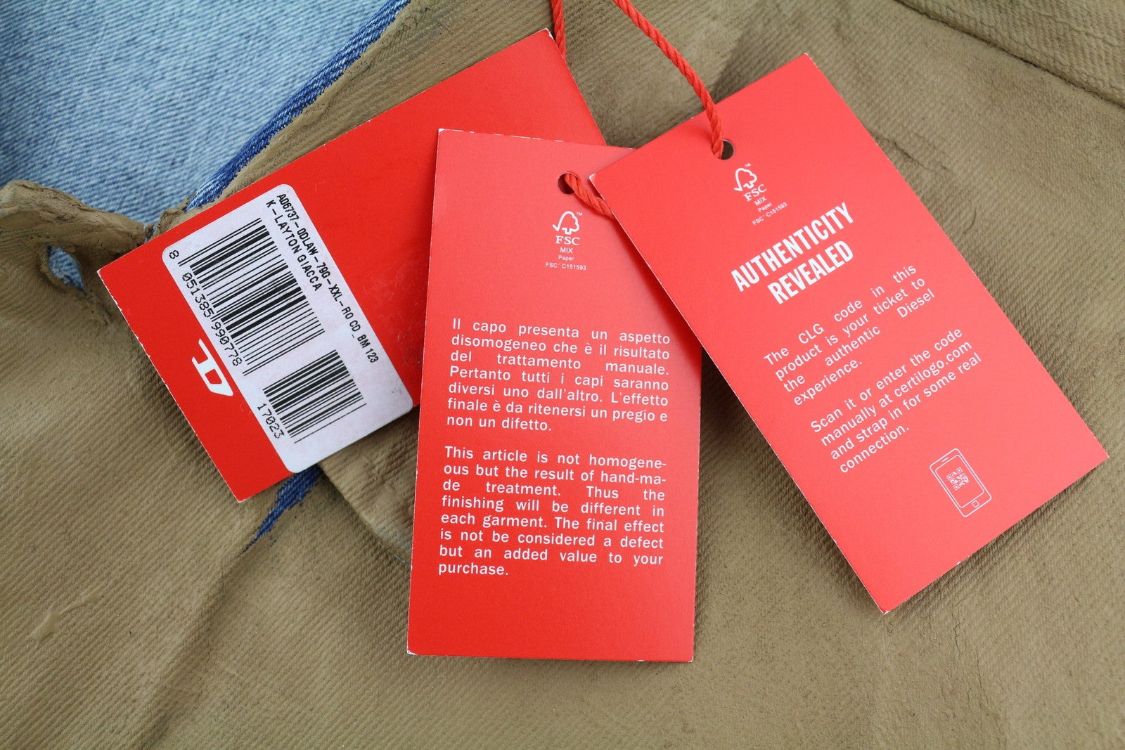 DIESEL K-Layton Mens Jacket 2XL  Trucker Coated Buttoned Neck RRP€450