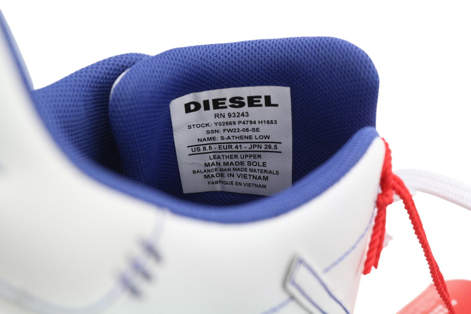 DIESEL S-Athene Low Mens Sneakers EU41 White Leather Lace Up  Light RRP€160