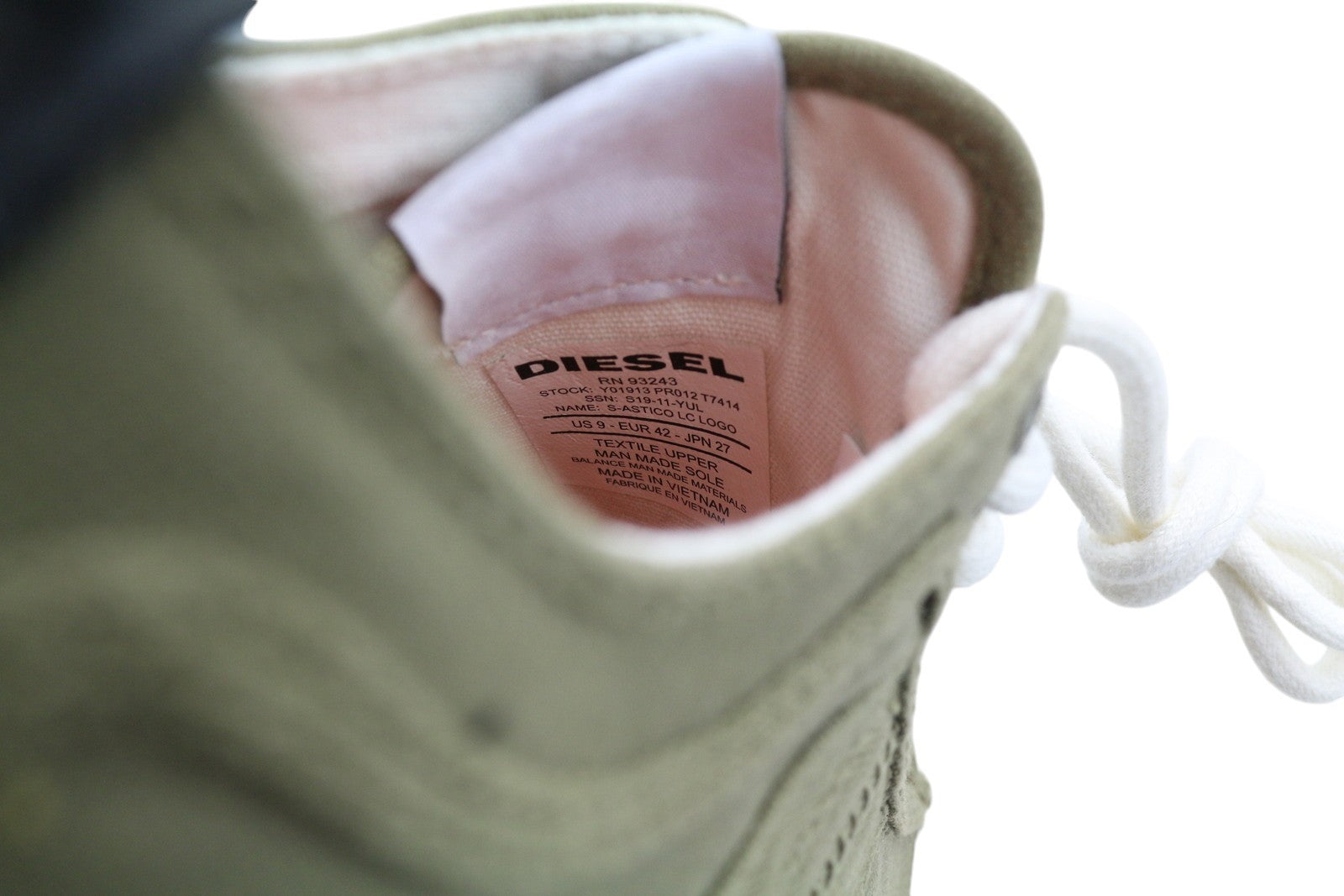 DIESEL S-Astico Lc  Mens Sneakers EU42 Khaki Low Top Lace Almond Toe Trainers