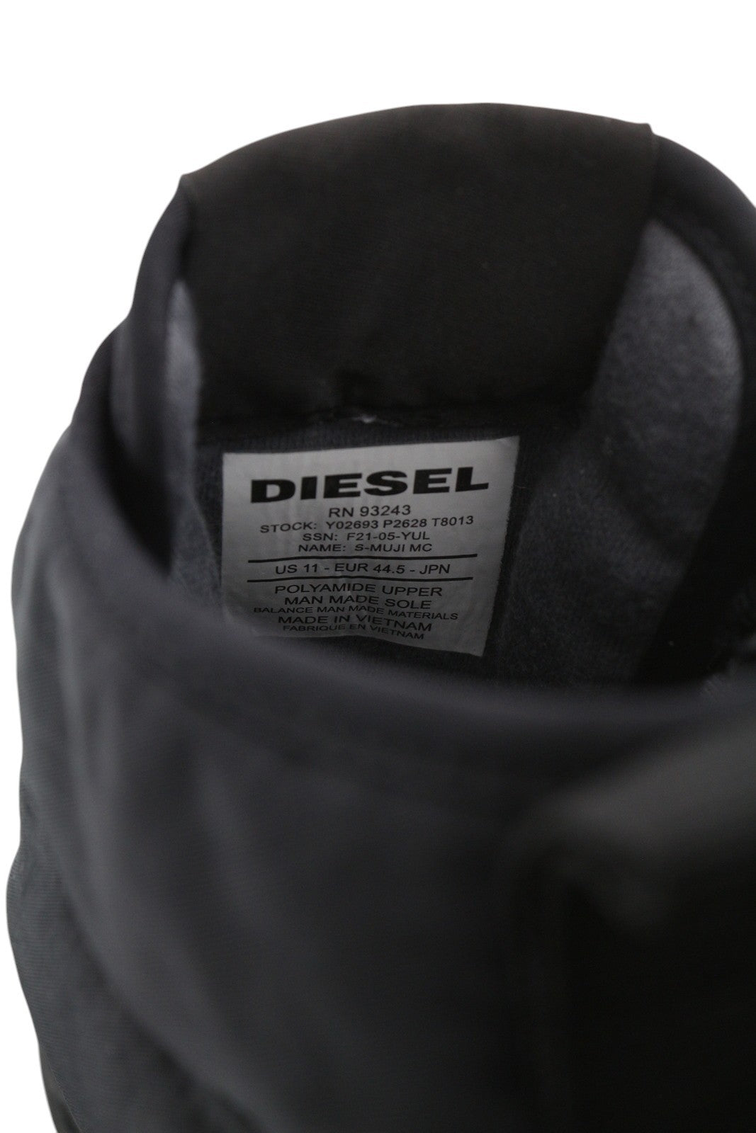 DIESEL S-Muji Mc Mens Sneakers EU44.5 Black High Top Lace Up Almond Toe RRP€180