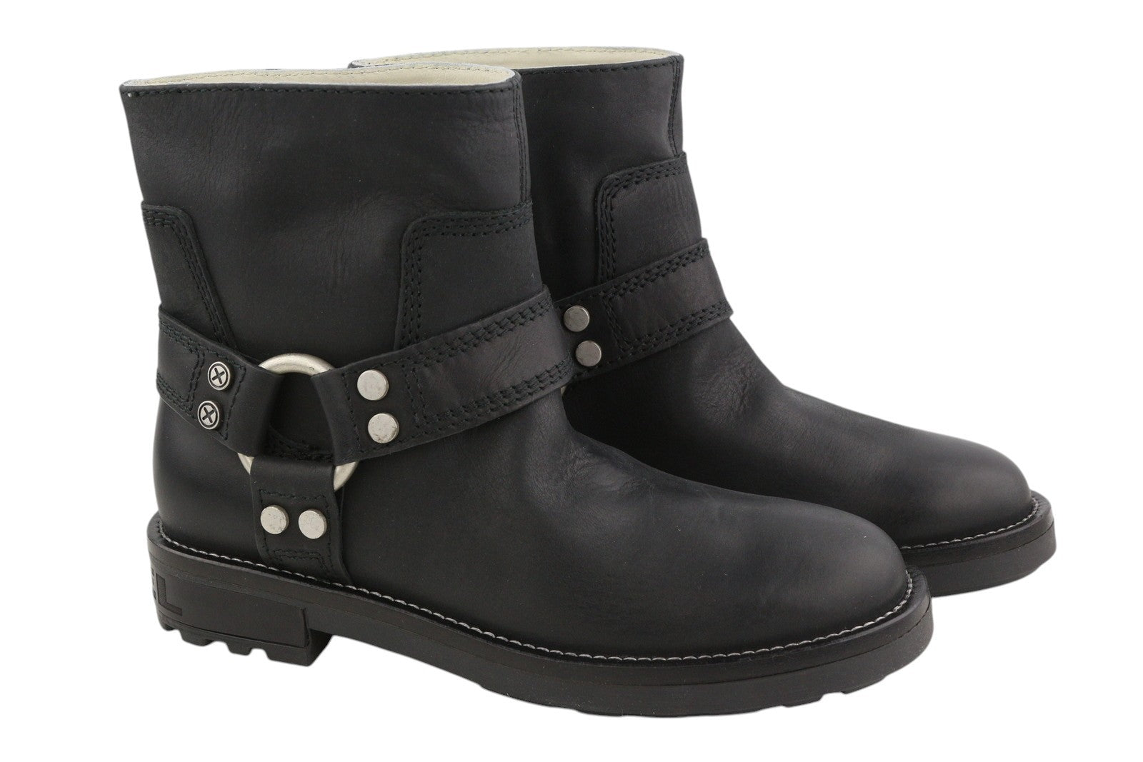 DIESEL D-Throuper Ab Womens Boots EU39 Black Leather Silver Tone RRP€280