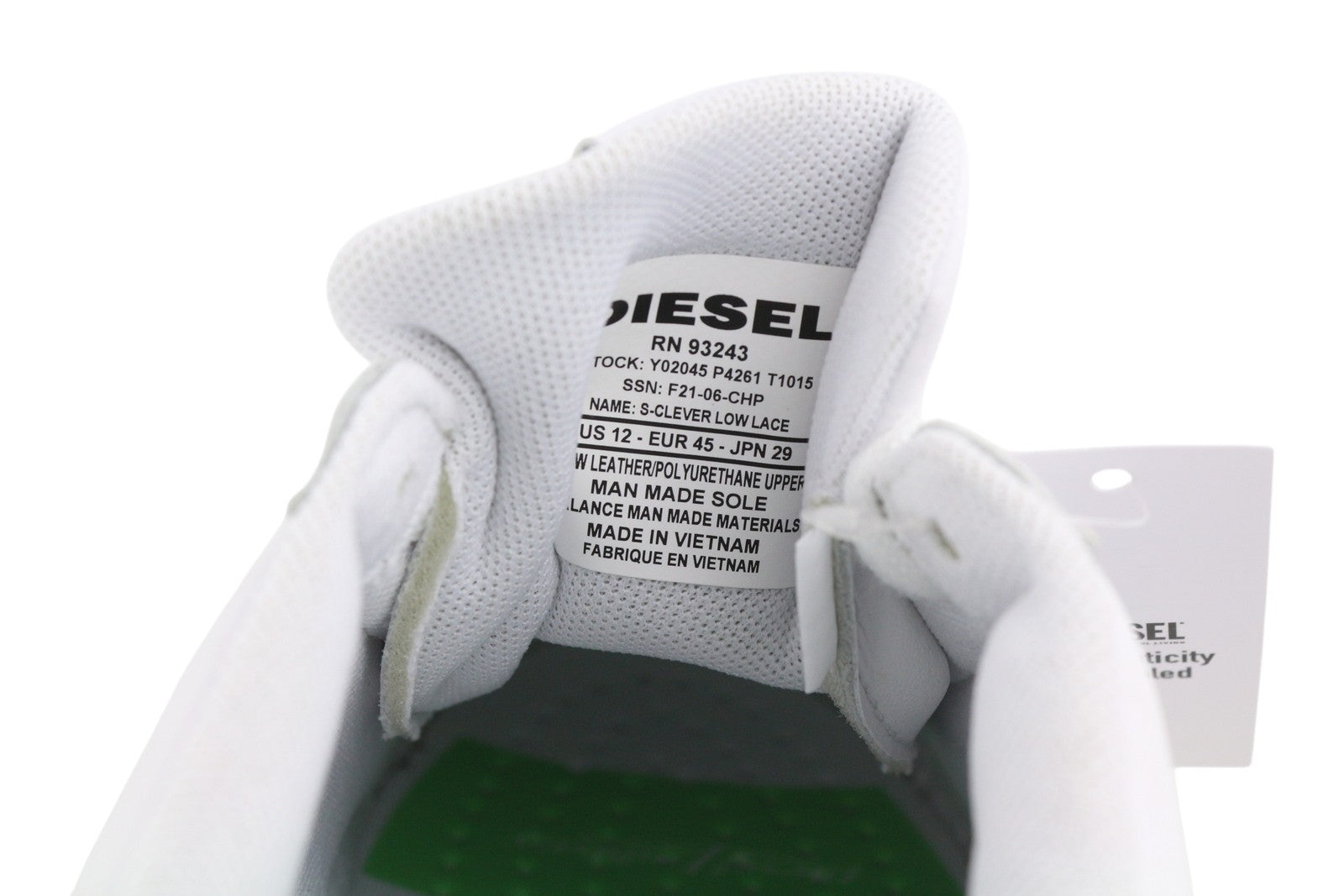 DIESEL S-Clever Low Lace Mens Sneakers EU45 White Leather Almond Toe RRP€140