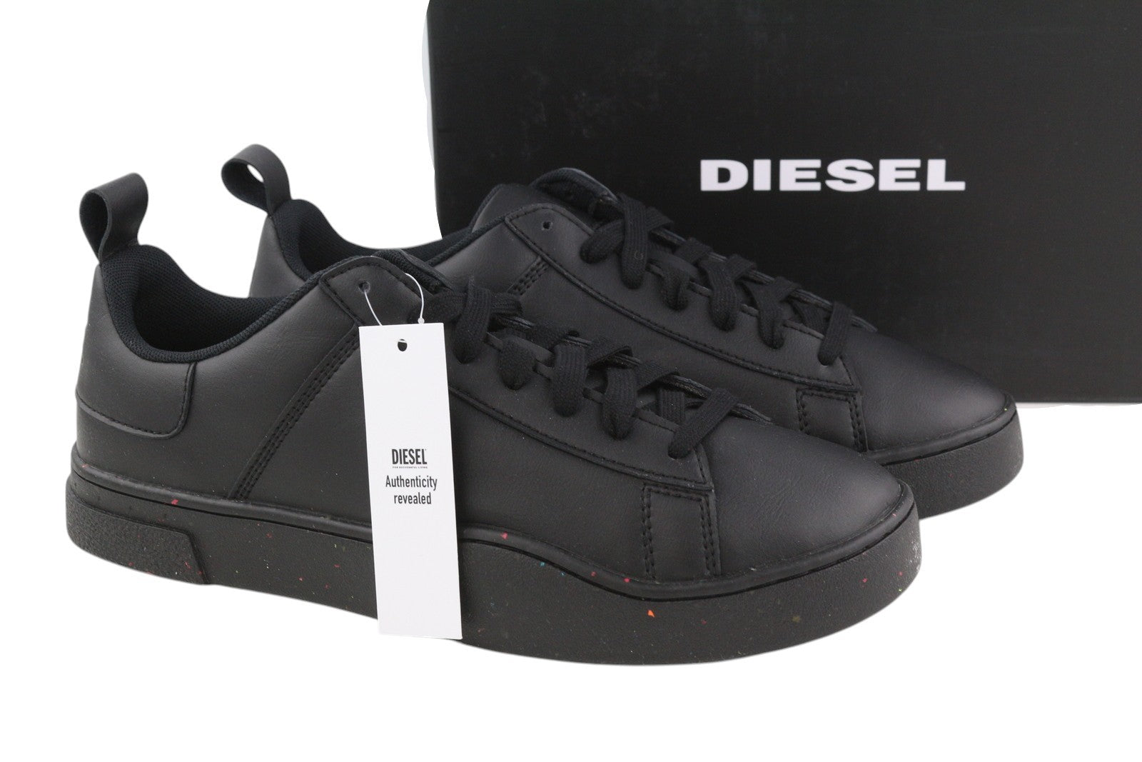DIESEL S-Clever Low Lace Mens Sneakers EU45 Black Leather Almond Toe RRP€140