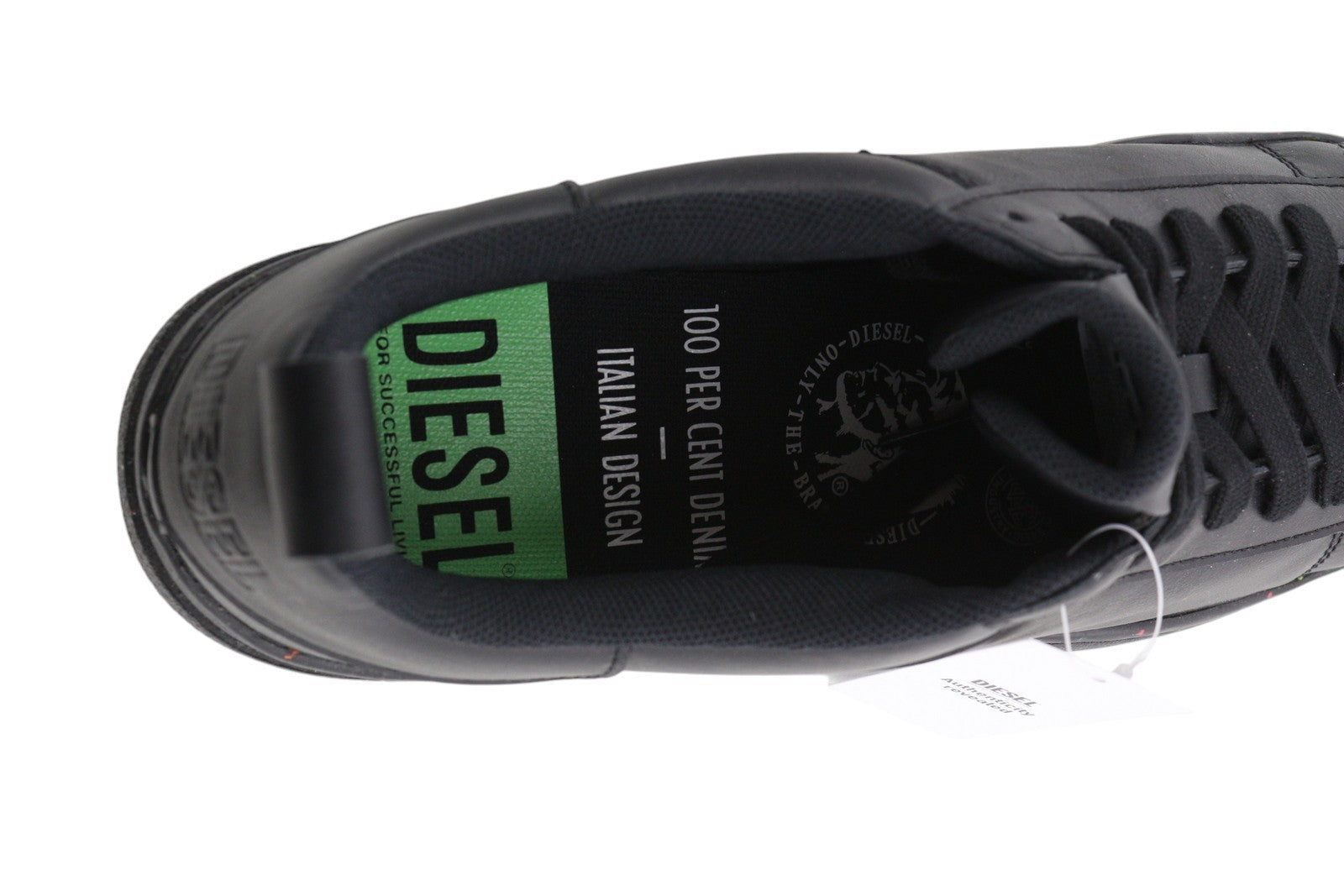 DIESEL S-Clever Low Lace Mens Sneakers EU45 Black Leather Almond Toe RRP€140