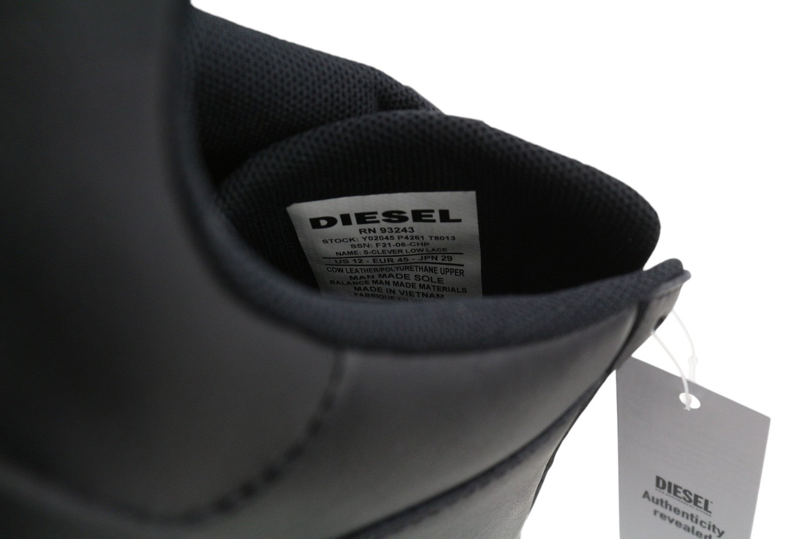 DIESEL S-Clever Low Lace Mens Sneakers EU45 Black Leather Almond Toe RRP€140