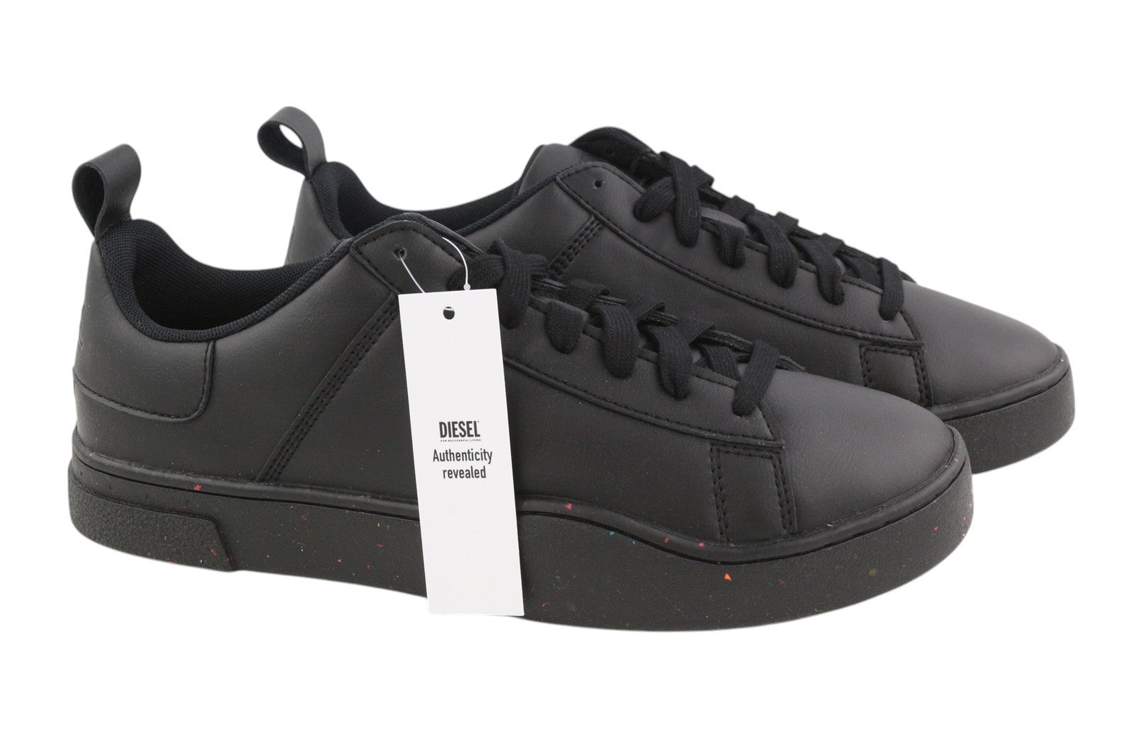 DIESEL S-Clever Low Lace Mens Sneakers EU45 Black Leather Almond Toe RRP€140