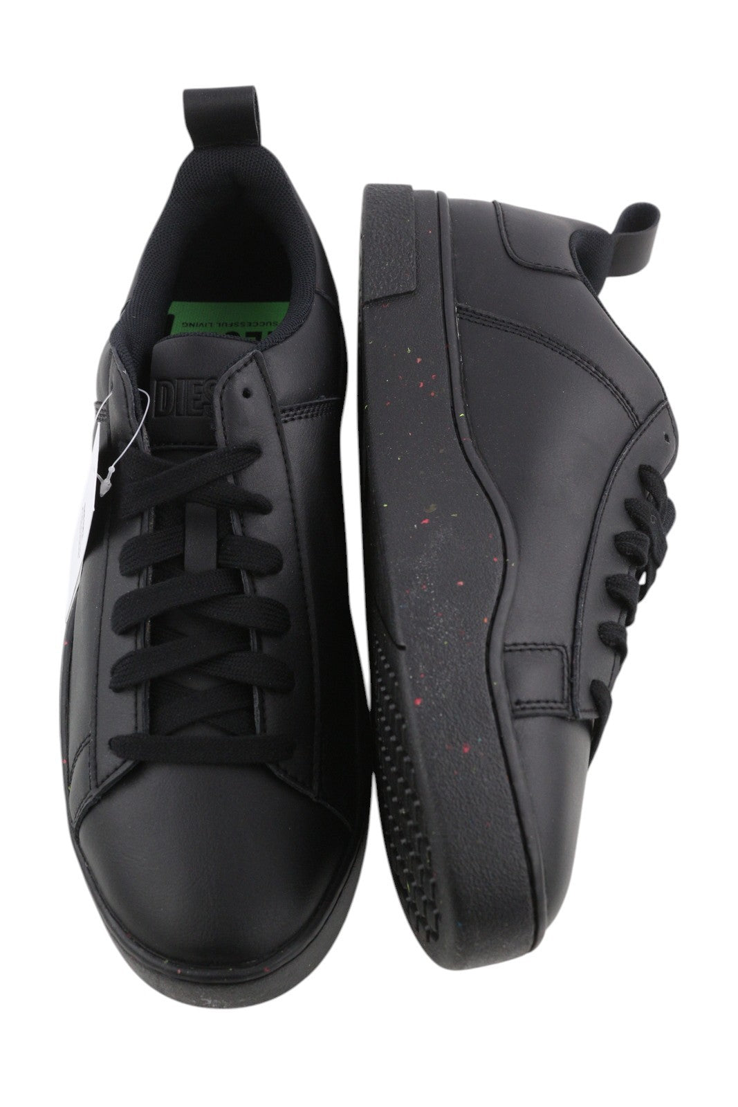 DIESEL S-Clever Low Lace Mens Sneakers EU45 Black Leather Almond Toe RRP€140