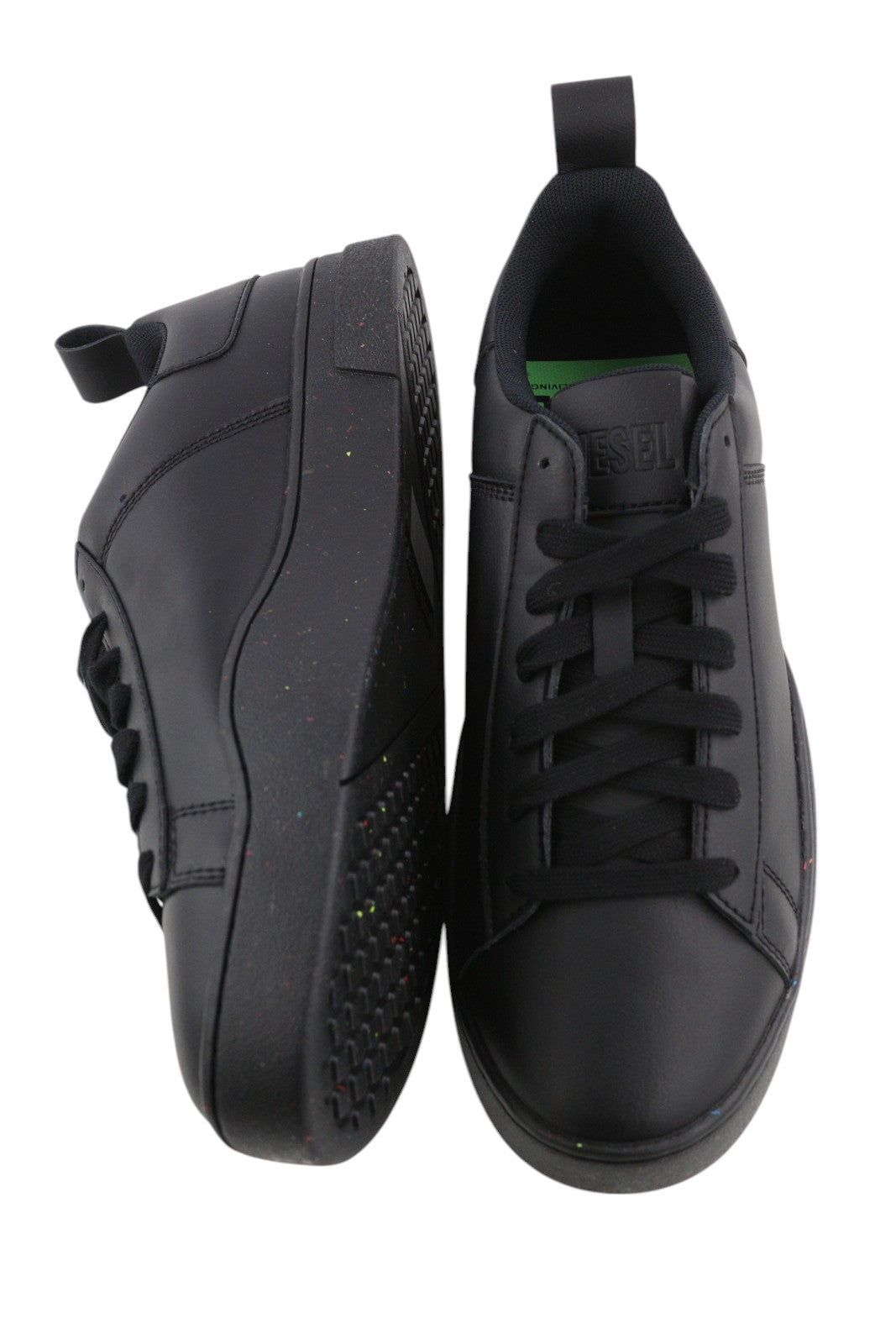 DIESEL S-Clever Low Lace Mens Sneakers EU45 Black Leather Almond Toe RRP€140